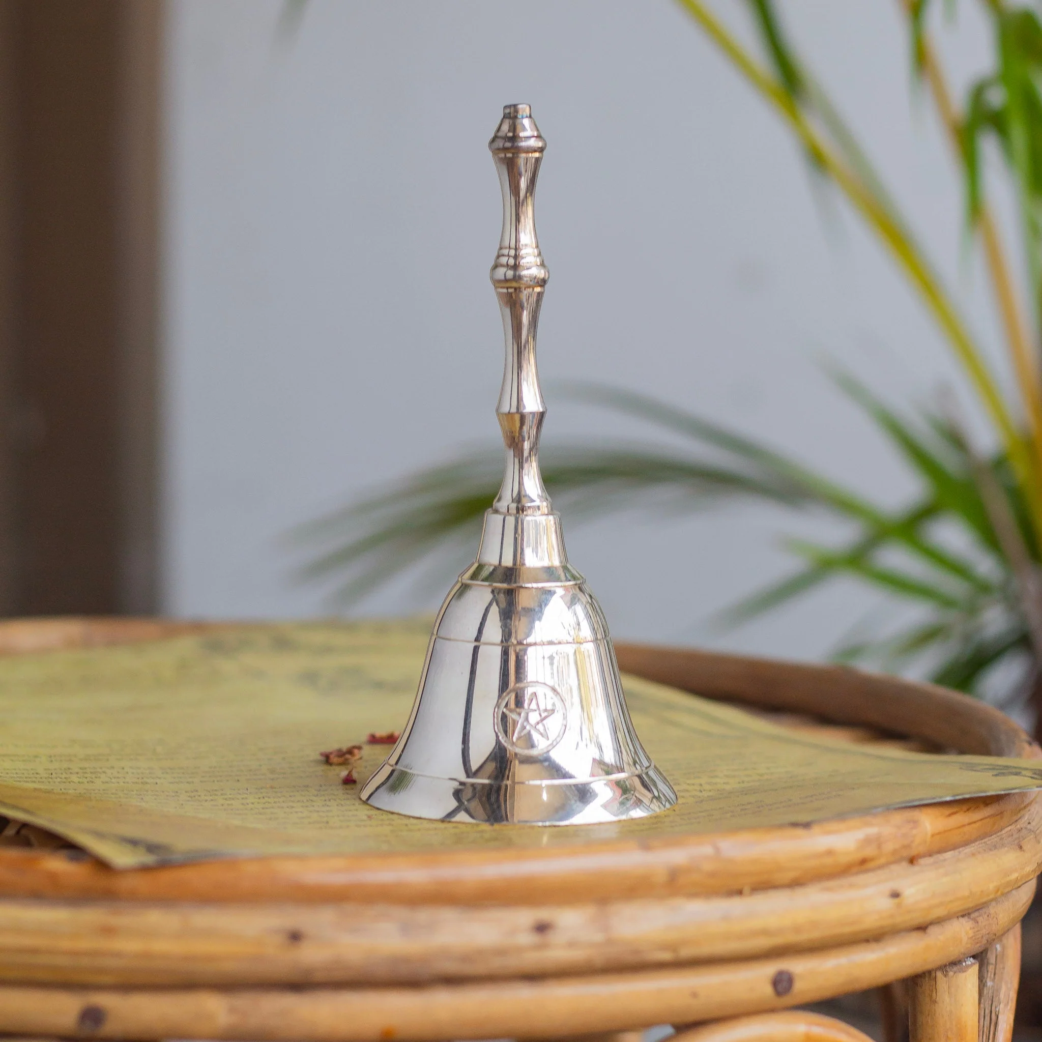 Pentacle engraved Silver finish Brass Bell