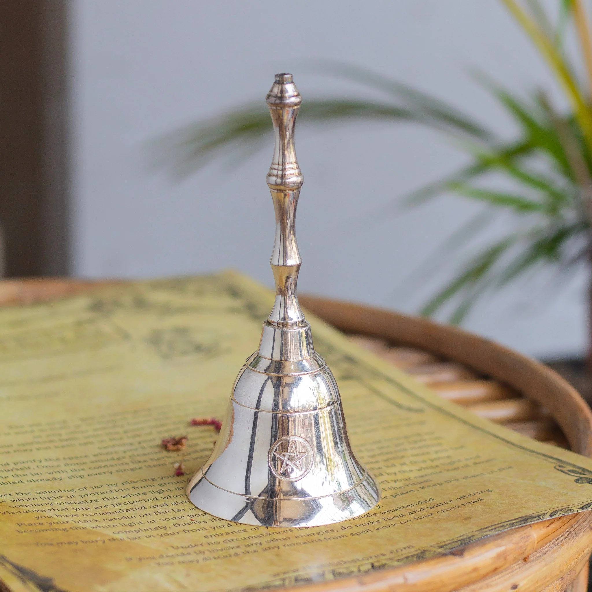 Pentacle engraved Silver finish Brass Bell - Image 2