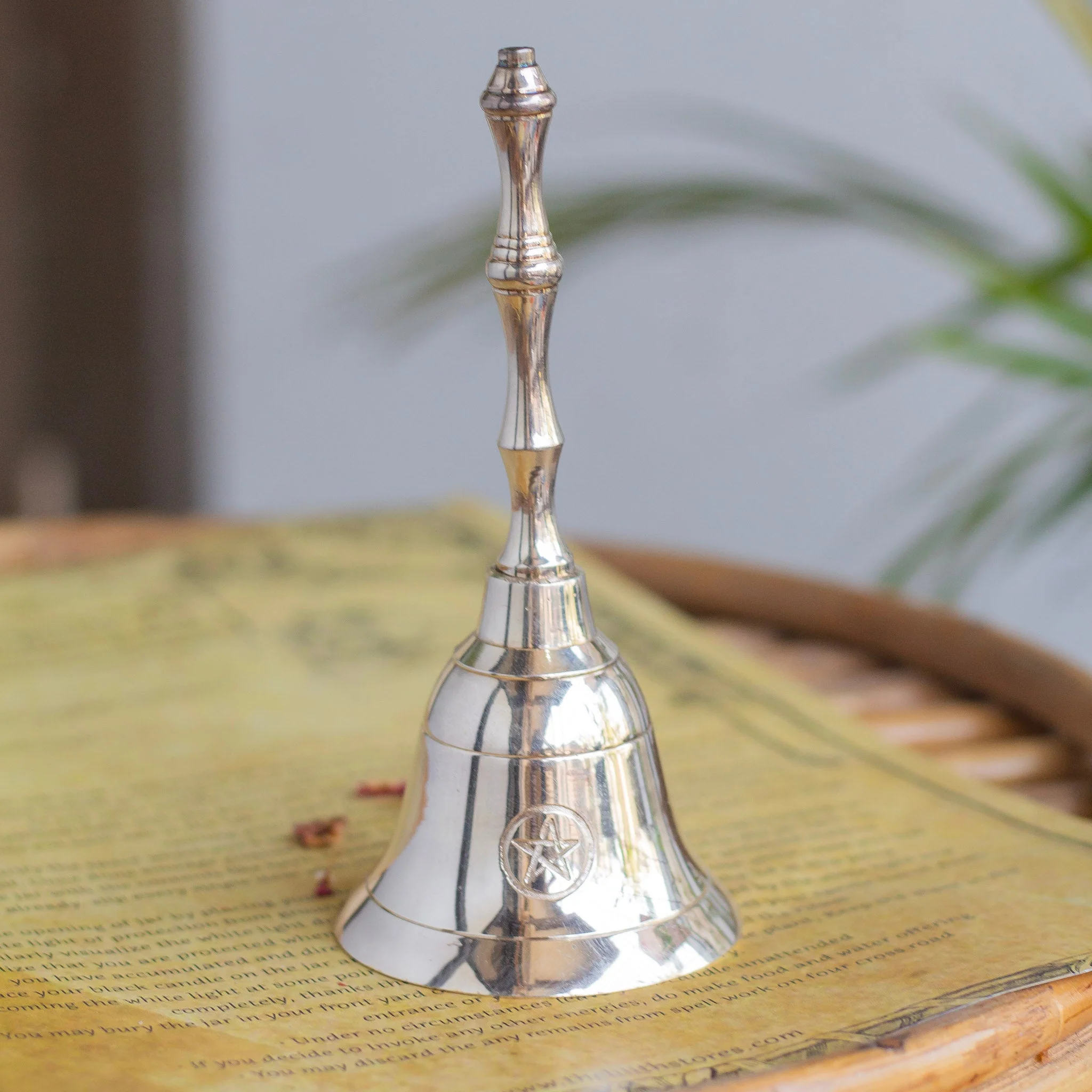 Pentacle engraved Silver finish Brass Bell - Image 3
