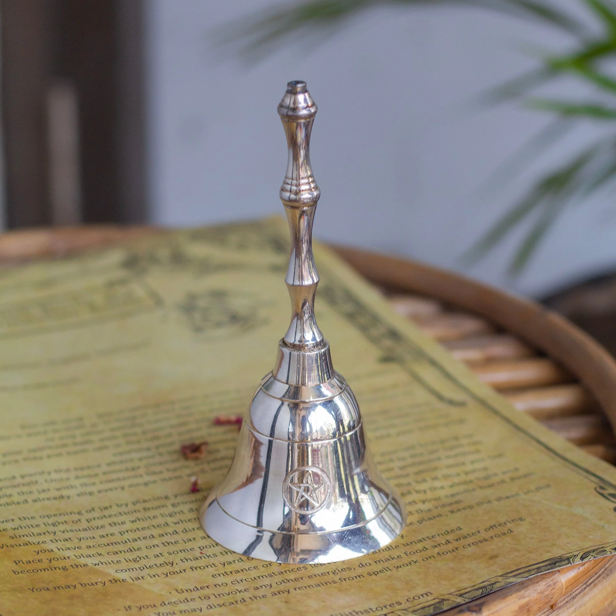Pentacle engraved Silver finish Brass Bell - Image 4