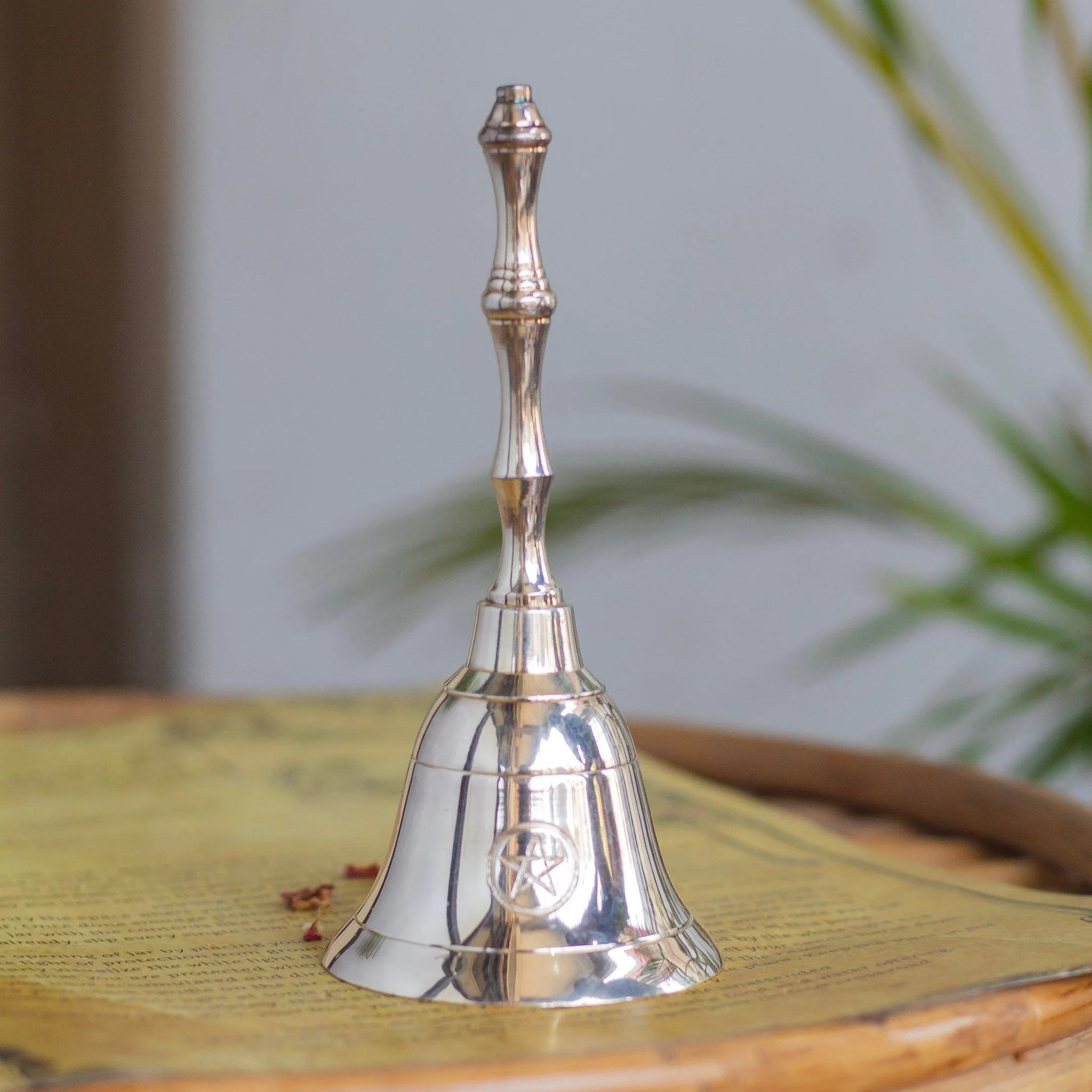 Pentacle engraved Silver finish Brass Bell - Image 5