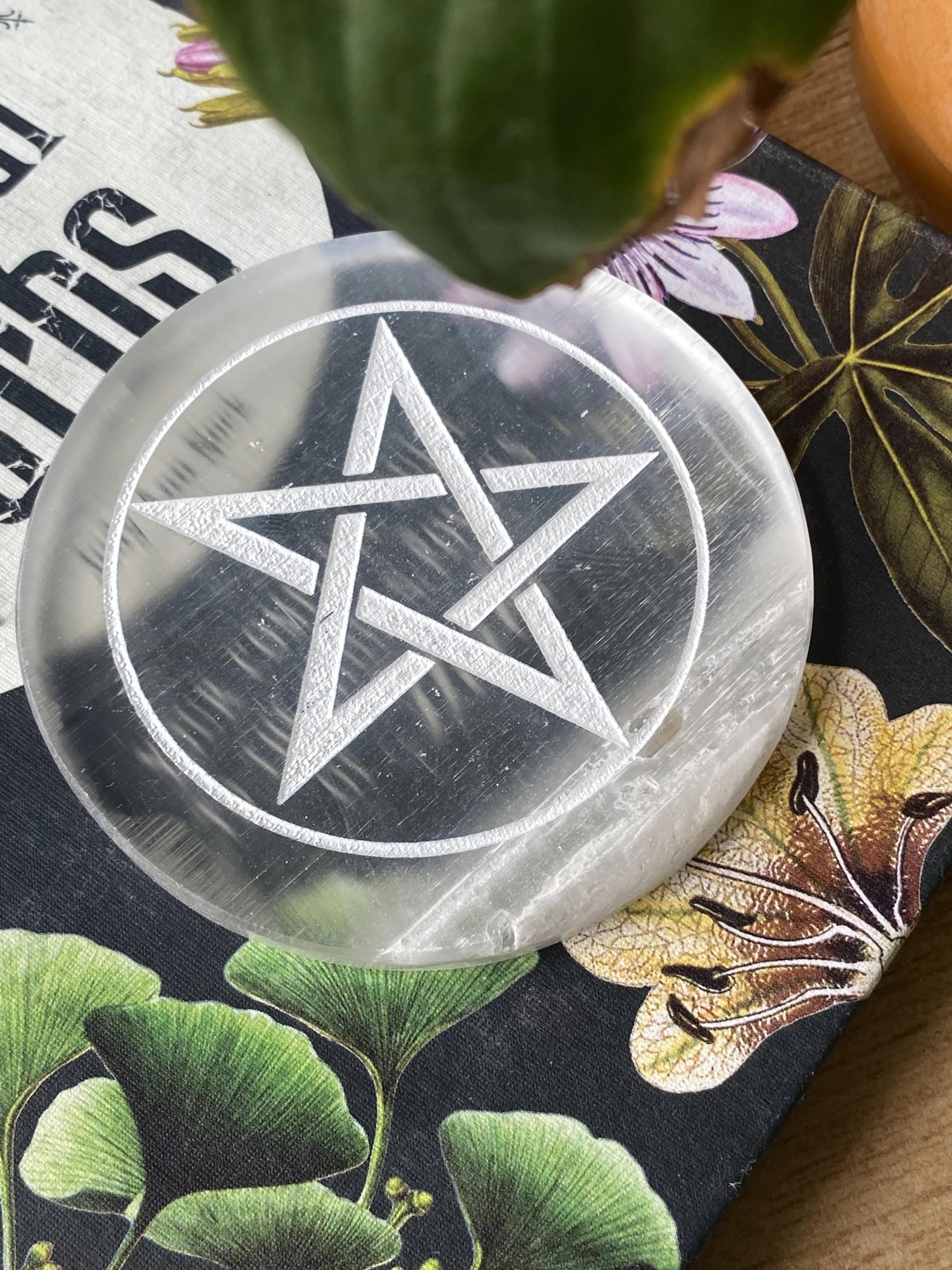 Pentacle Selenite Plate (Satin Spar Selenite) | Stone for Spiritual work & Cleansing