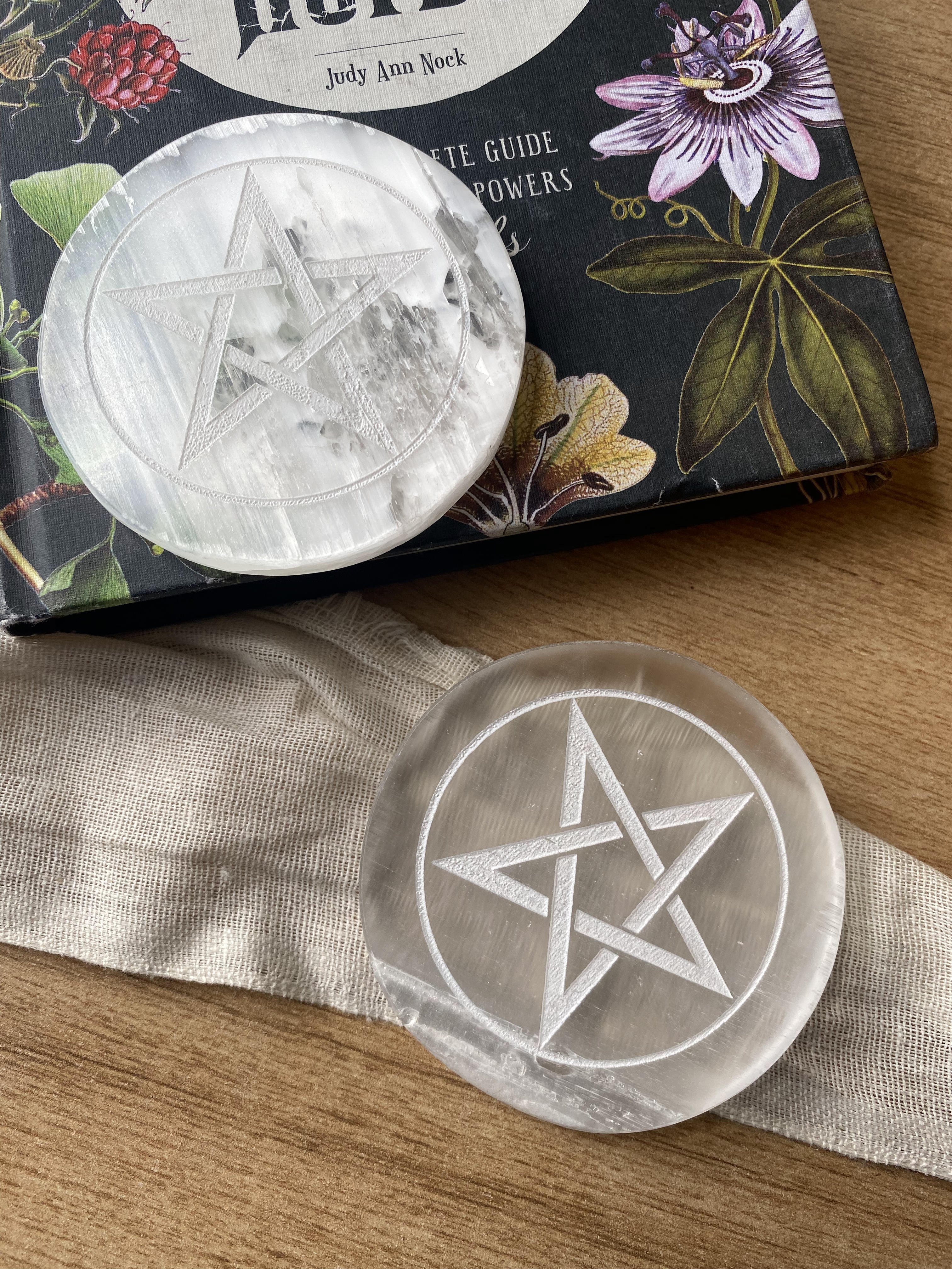 Pentacle Selenite Plate (Satin Spar Selenite) | Stone for Spiritual work & Cleansing - Image 2