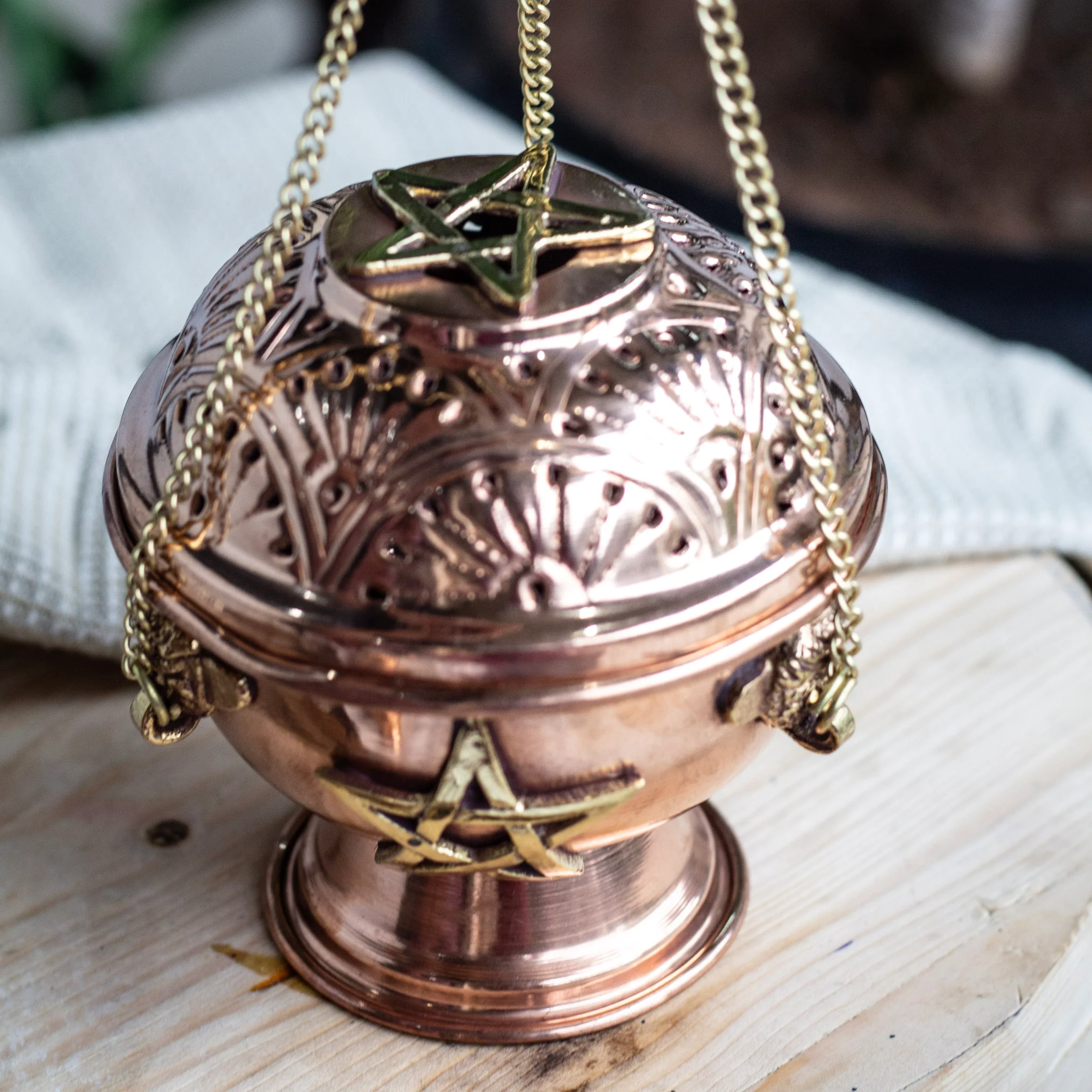 Pentagram  Carved Copper Incense Holder - Image 2
