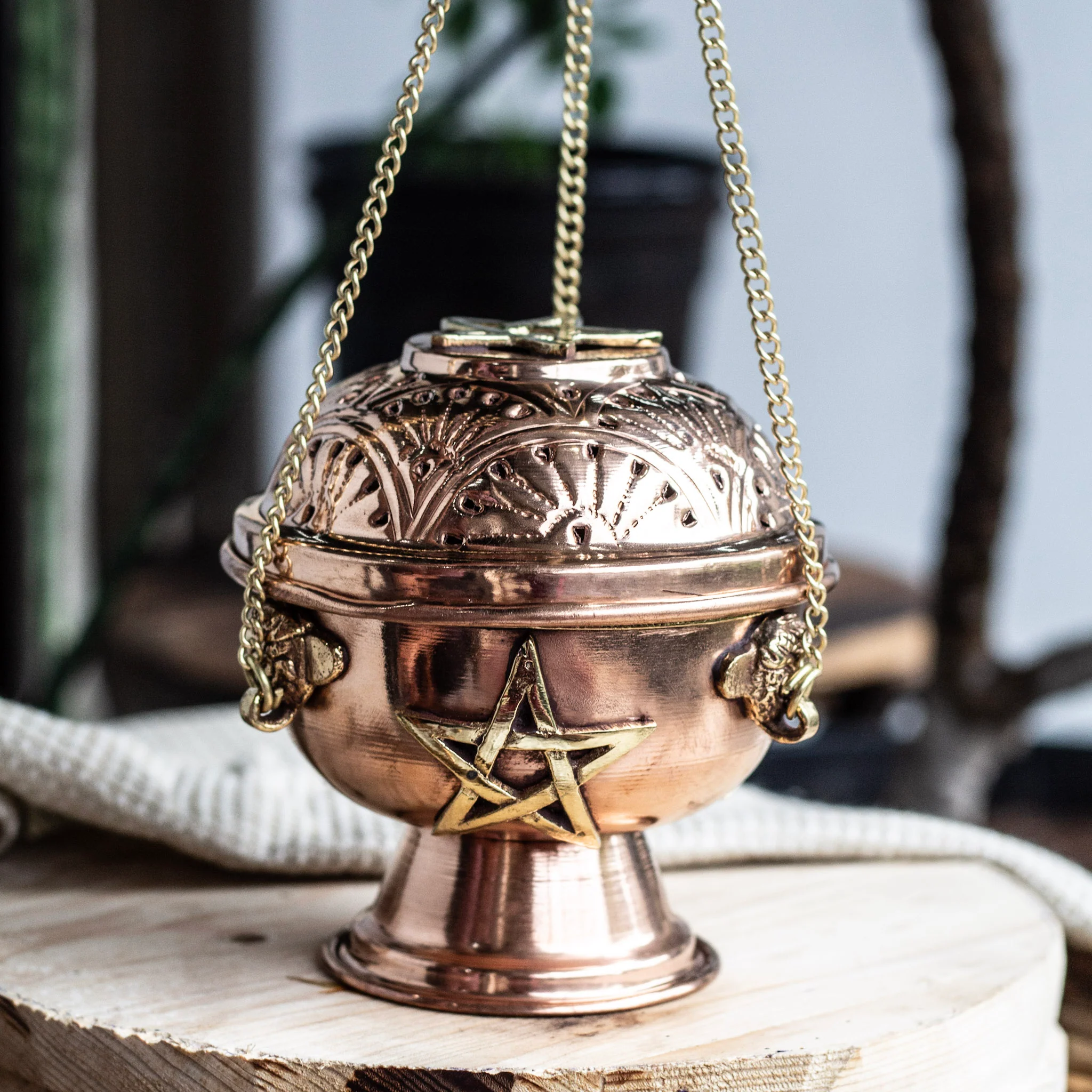 Pentagram  Carved Copper Incense Holder - Image 3