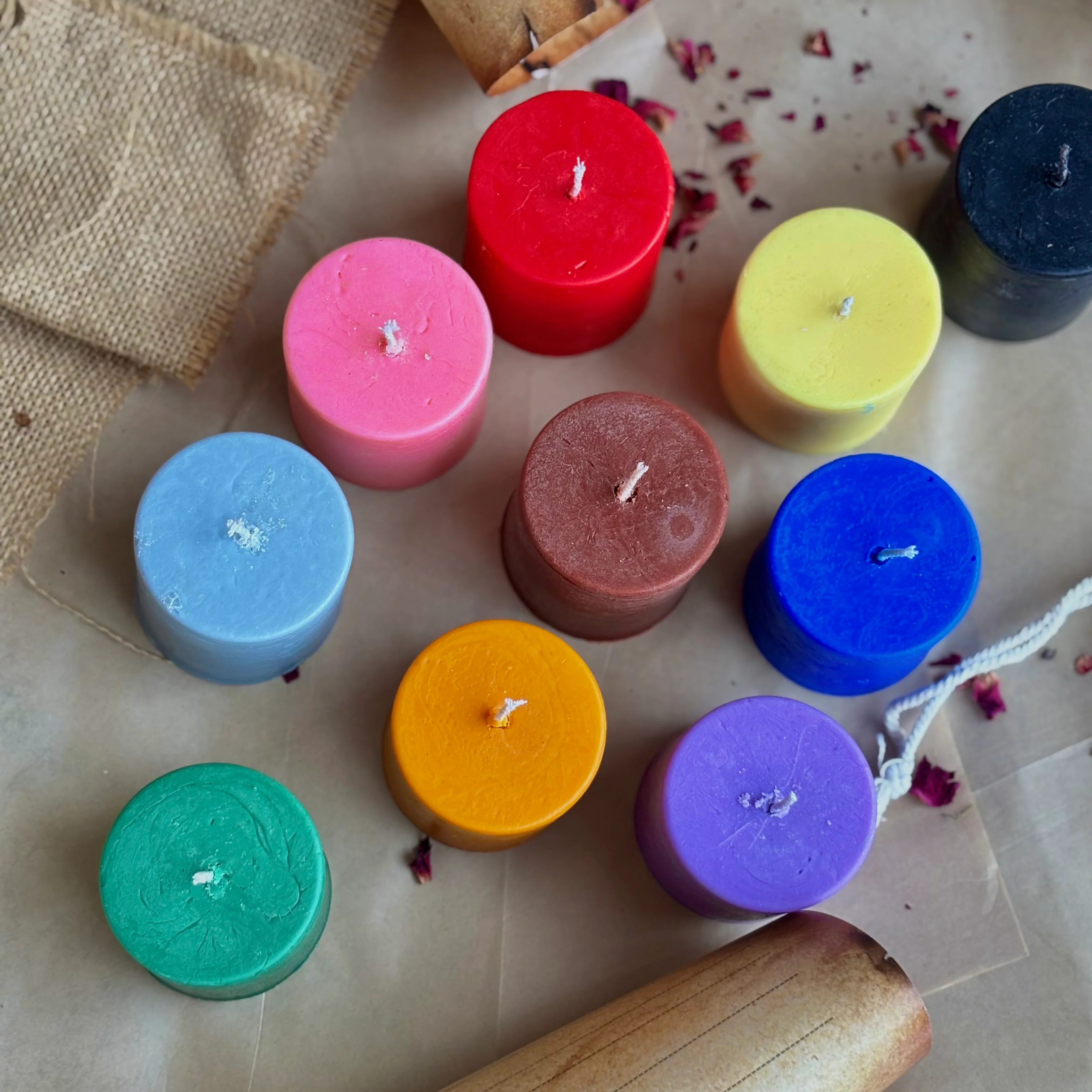 Pack of 11 Soy Wax Pillar Candles (2 Inch) – Assorted Ritual & Décor Colours - Image 2