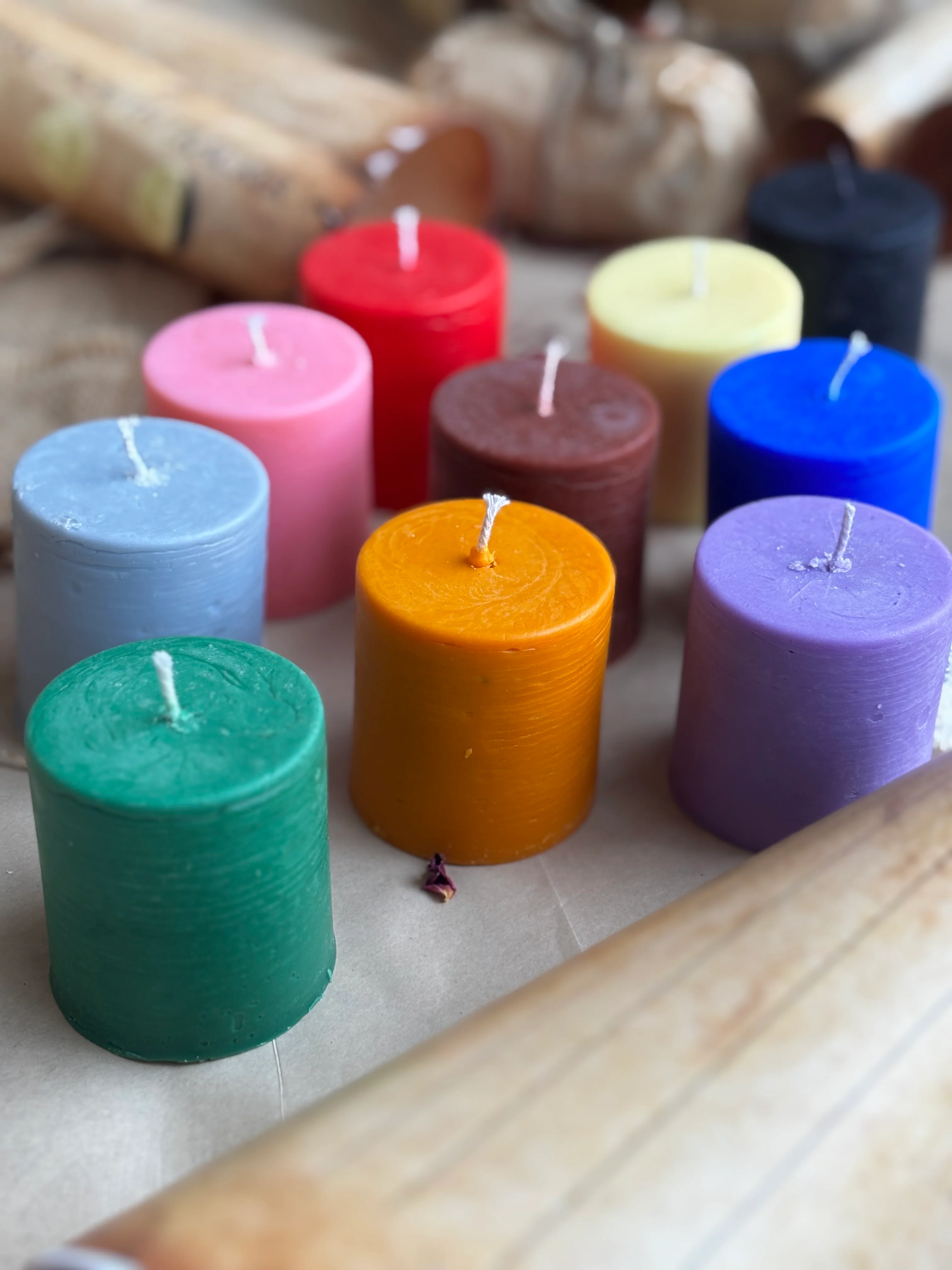 Pack of 11 Soy Wax Pillar Candles (2 Inch) – Assorted Ritual & Décor Colours - Image 5