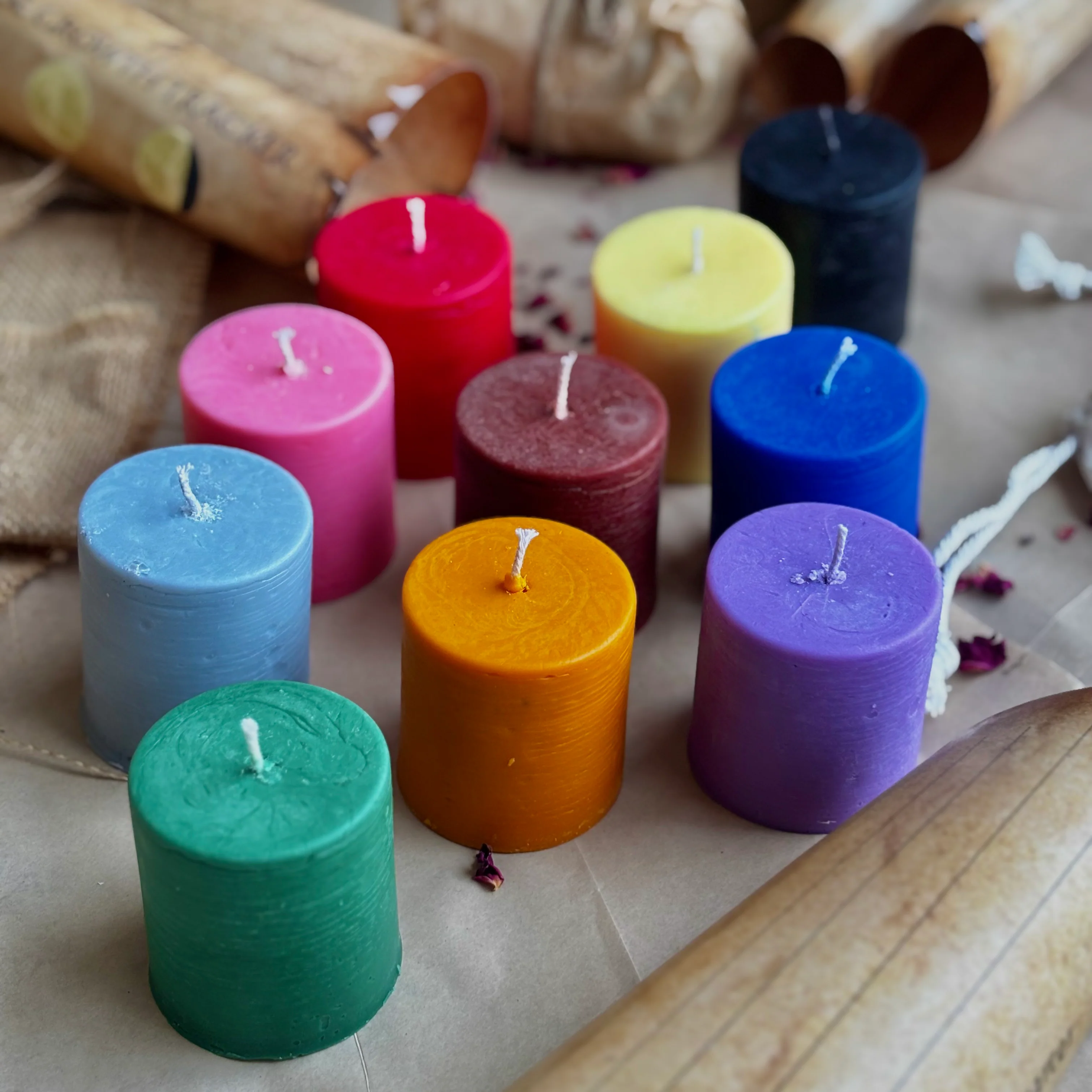Pack of 11 Soy Wax Pillar Candles (2 Inch) – Assorted Ritual & Décor Colours - Image 6