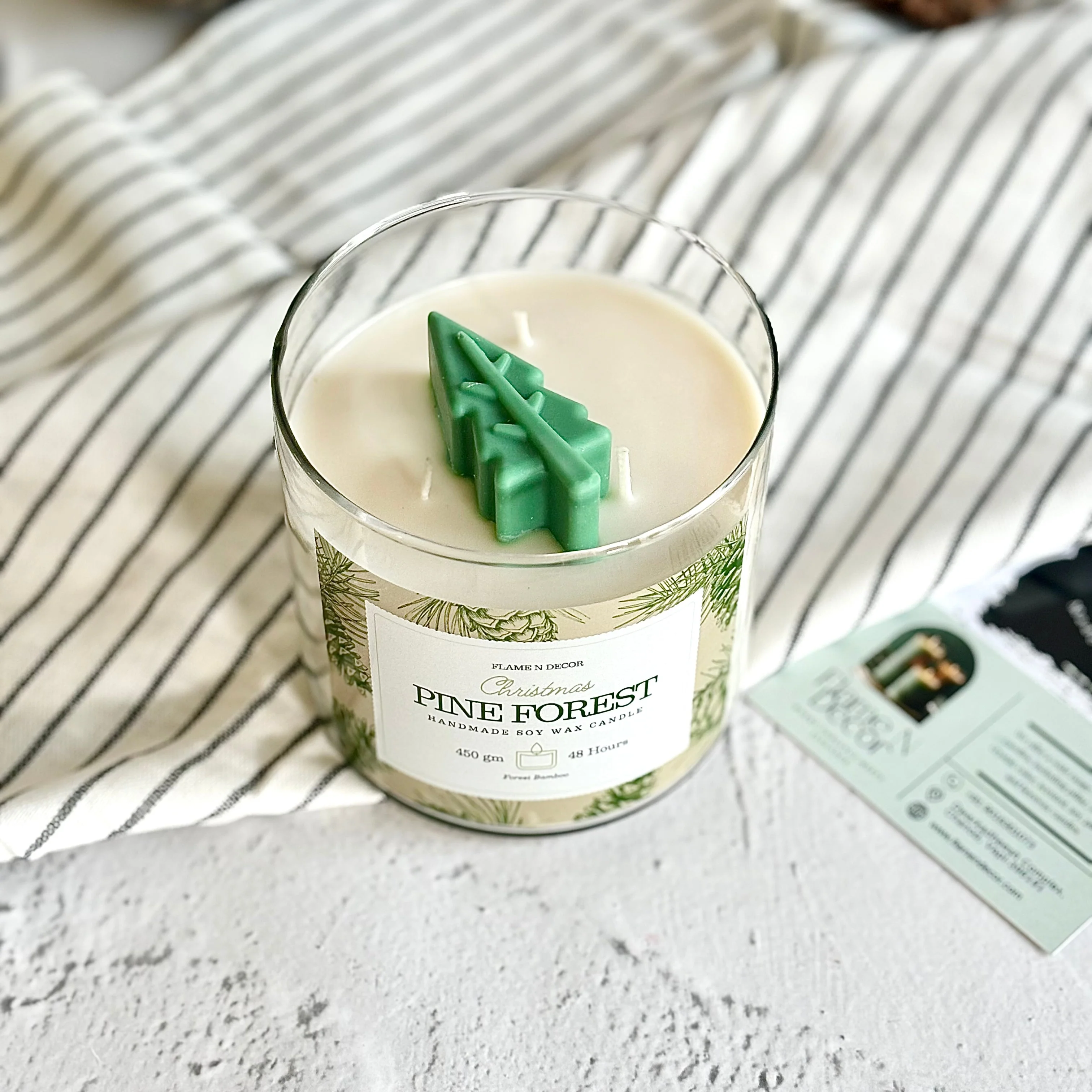 Pine Forest 3 wick Soy Candle with Golden Lid - Image 2