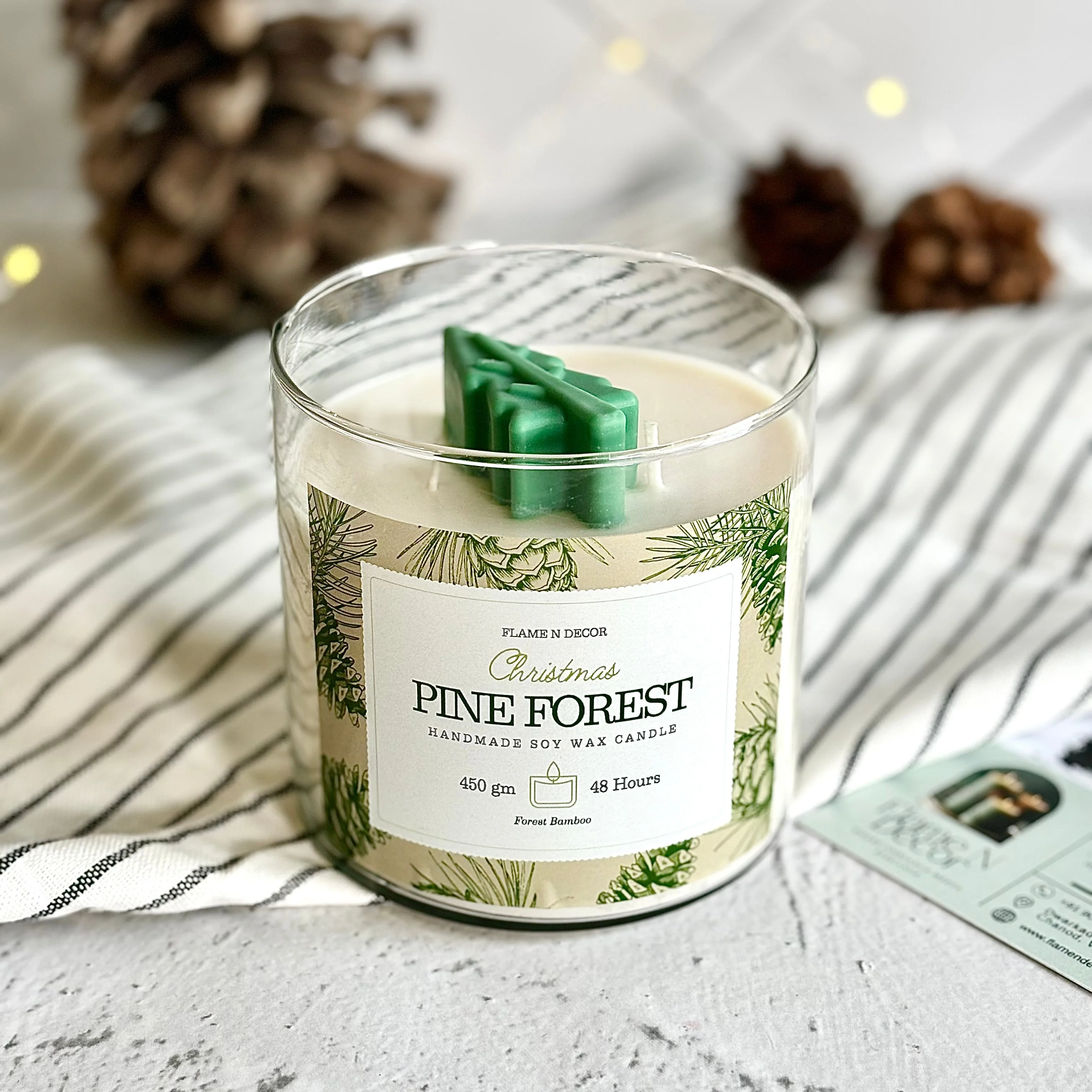 Pine Forest 3 wick Soy Candle with Golden Lid - Image 3