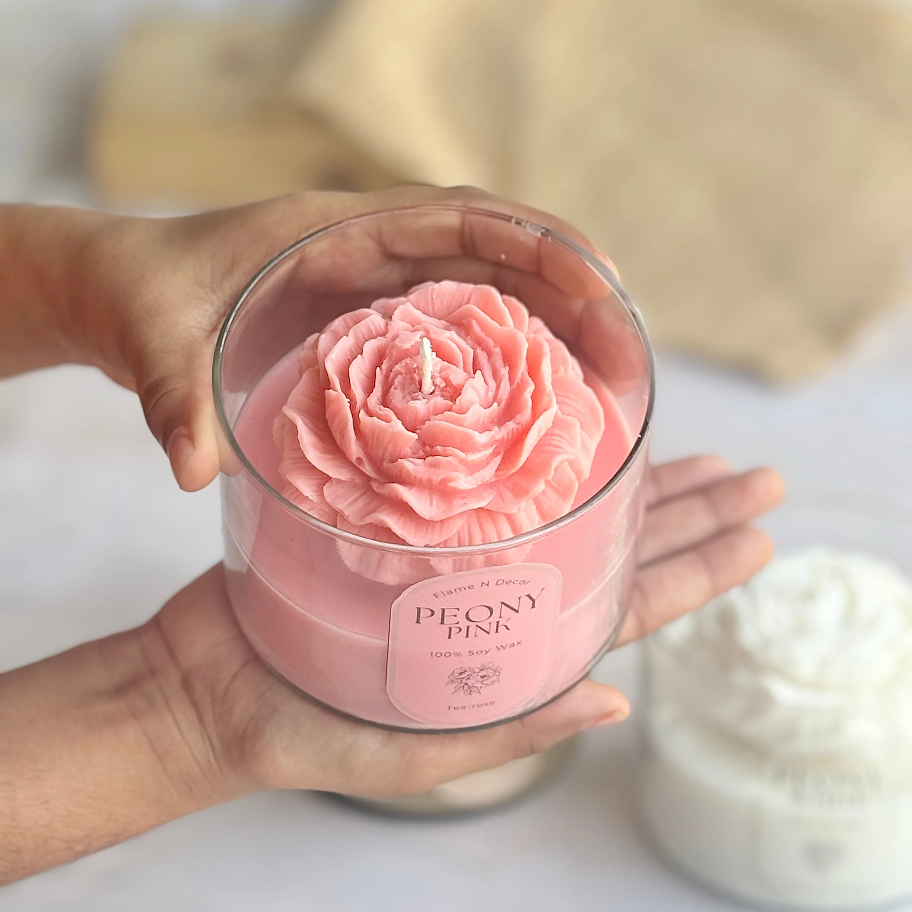 Pink Peony Soy Wax Scented Candle | Tea-rose - Image 2