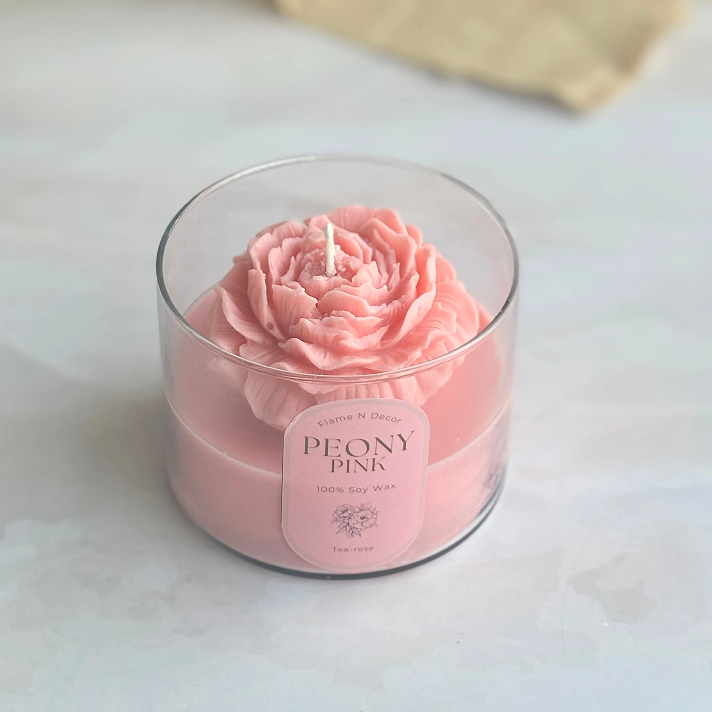 Pink Peony Soy Wax Scented Candle | Tea-rose - Image 3