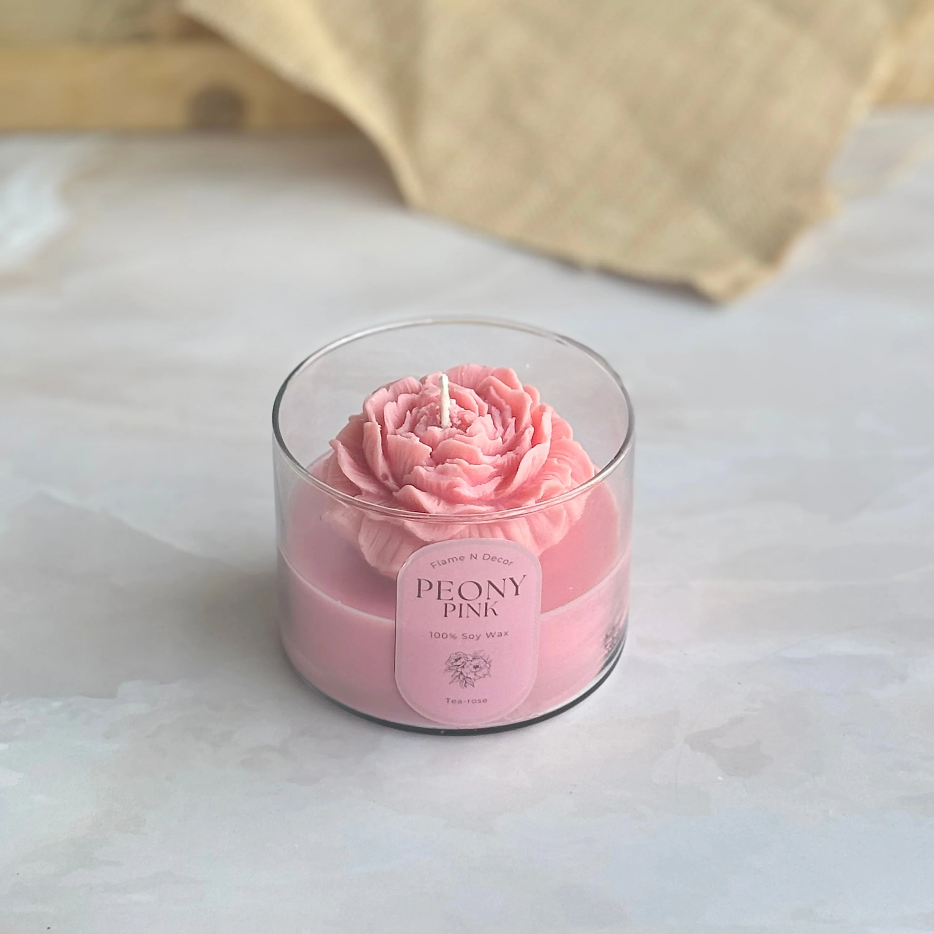 Pink Peony Soy Wax Scented Candle | Tea-rose - Image 4