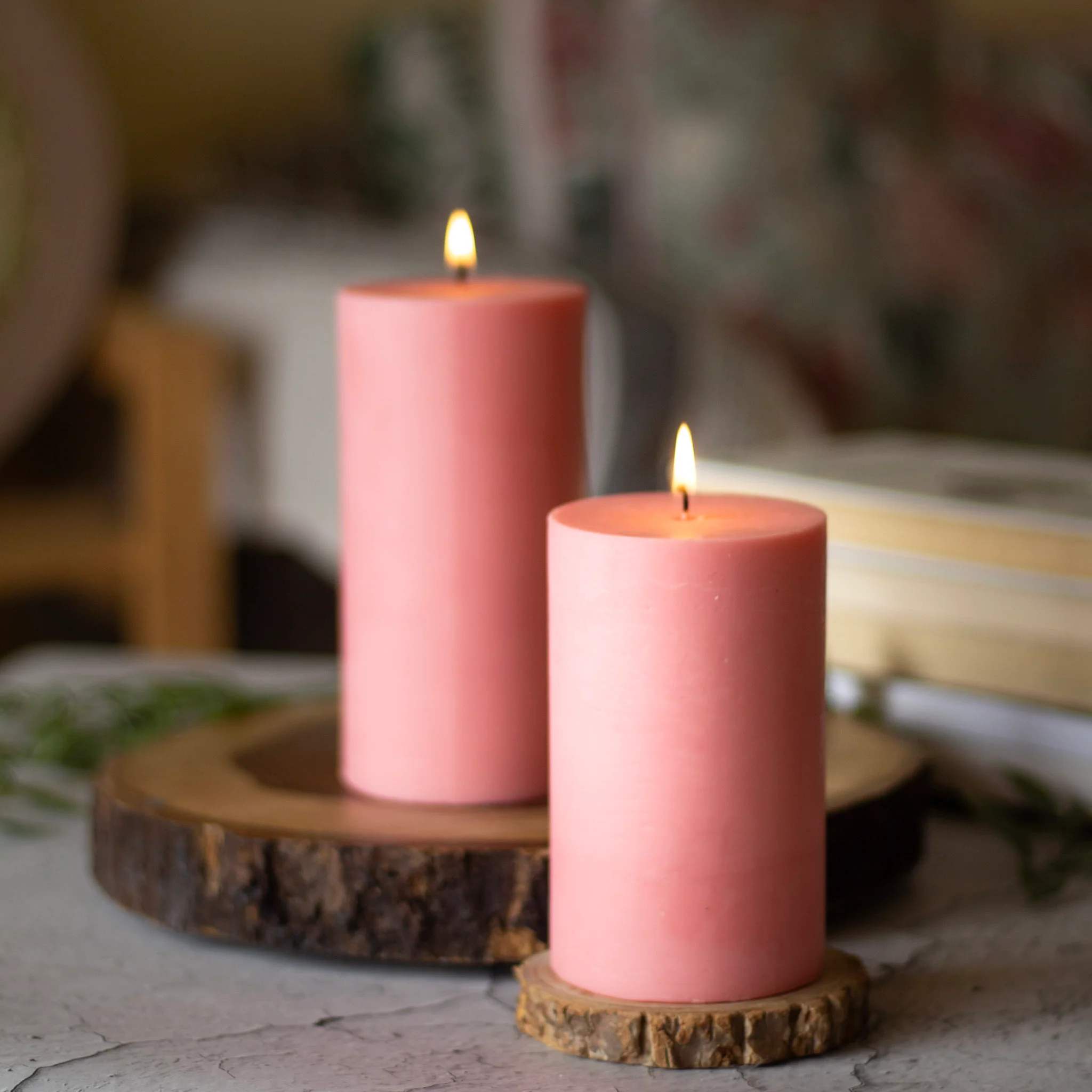 Pink Pillar Unscented Soy Candle - Image 3