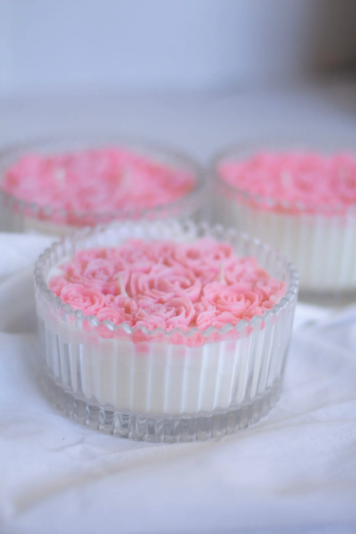 Pink Rose bouquet Soy Scented Candle with Lid set of 3 | candy jar - Image 4