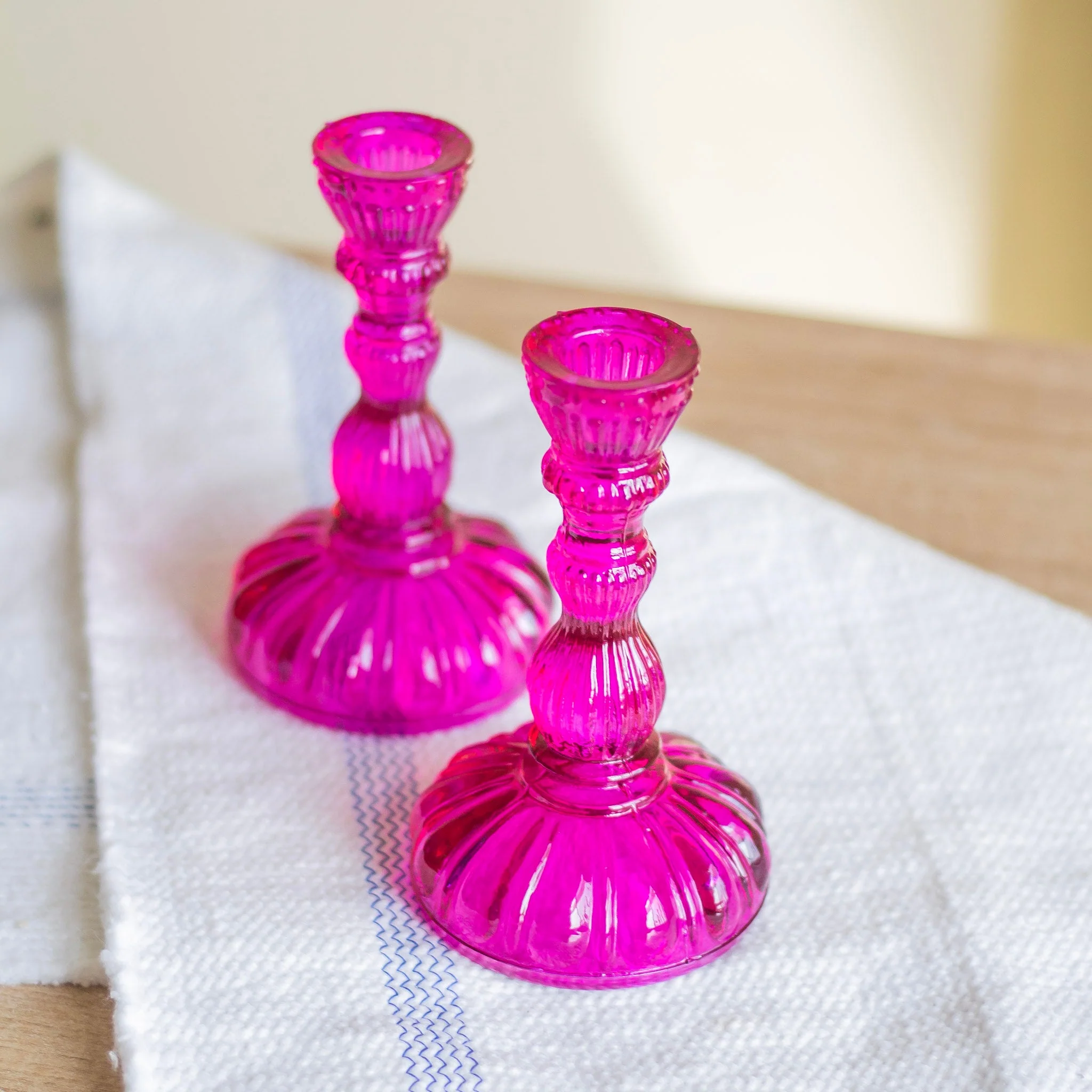 Pink Vintage Style Glass Candle Holder - Image 2