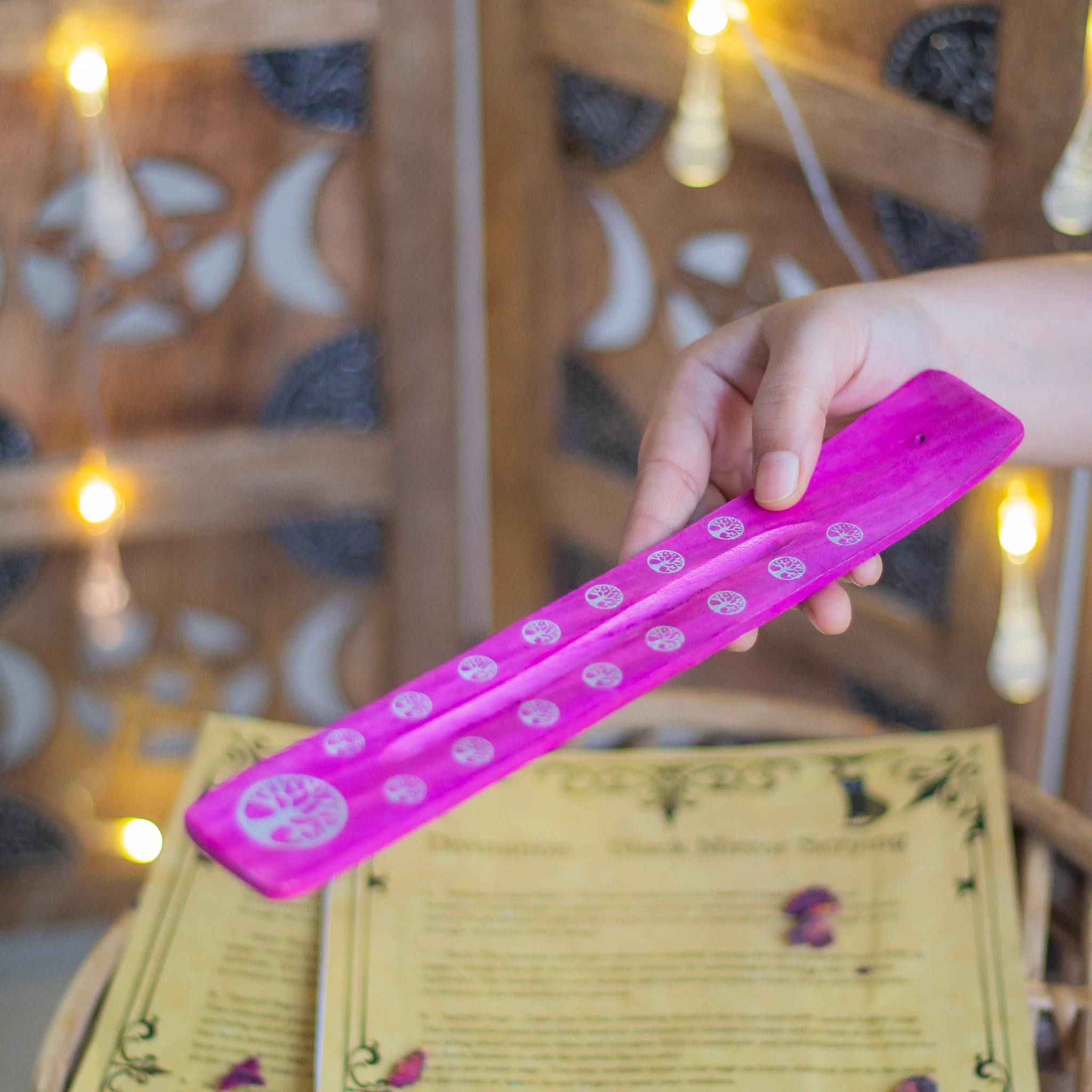 Pink wooden Incense Stick Holder with the print of Tree of Life - Image 3