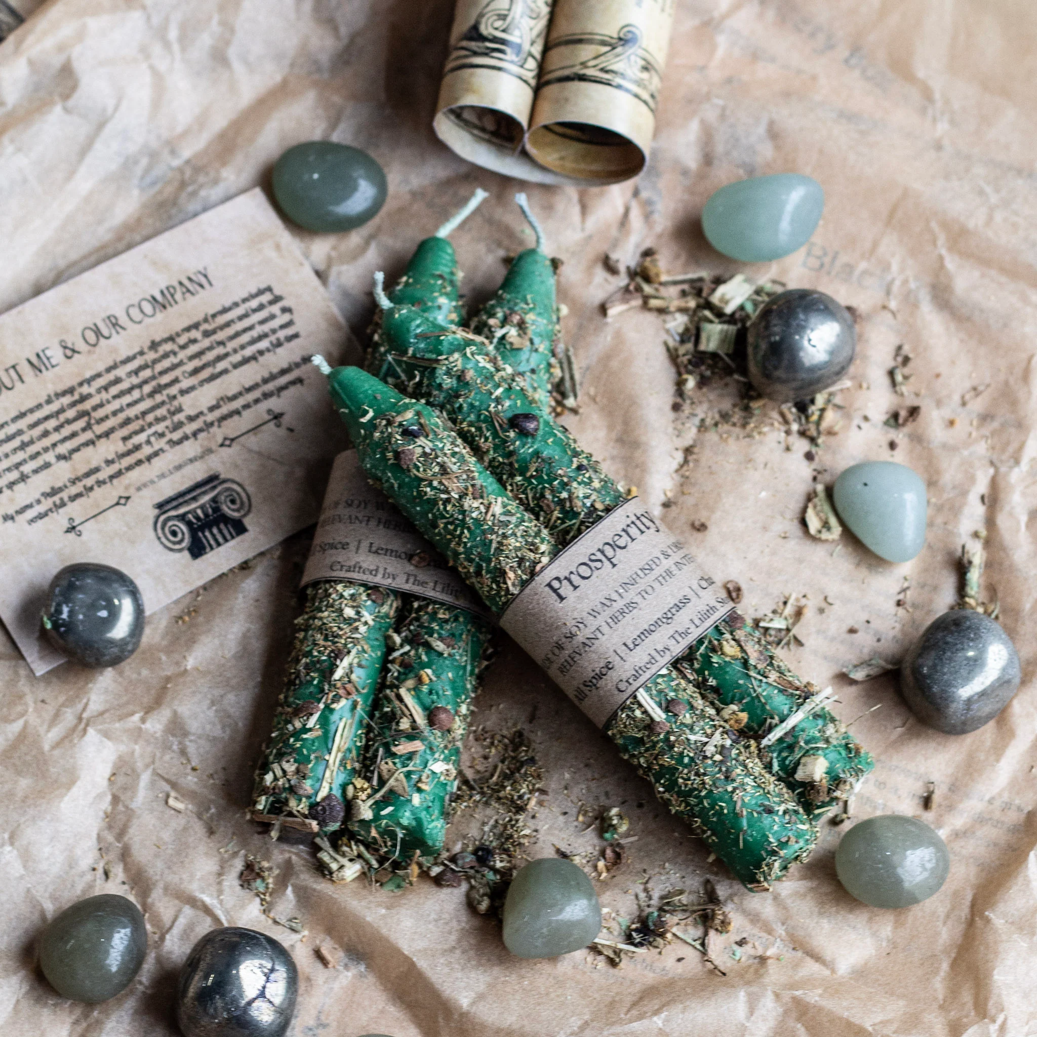 Prosperity - Set of 2 | Taper Candle Infused with herbs | Soy Wax