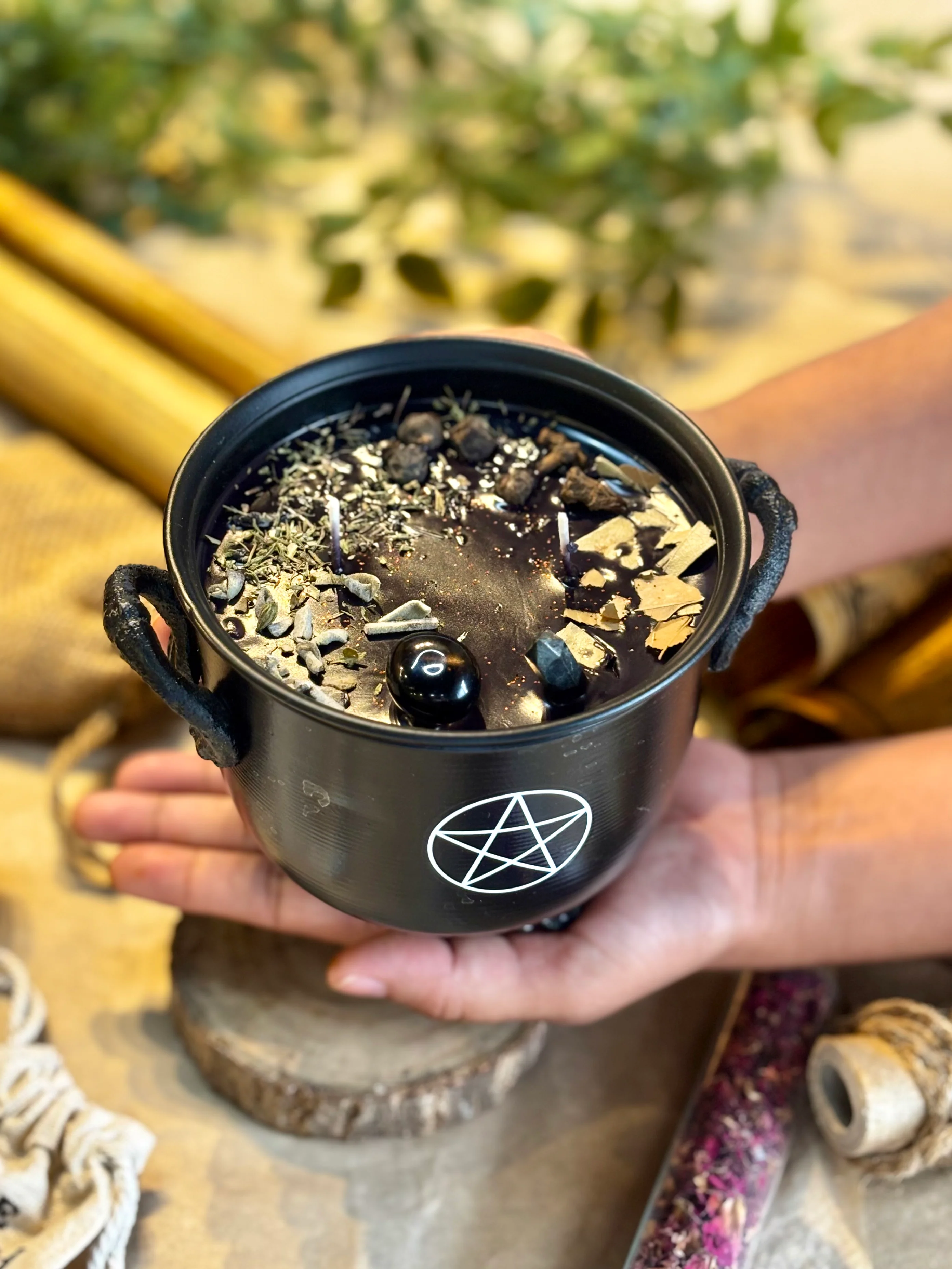 Protection Cauldron Candle with Pentacle Print - Image 5