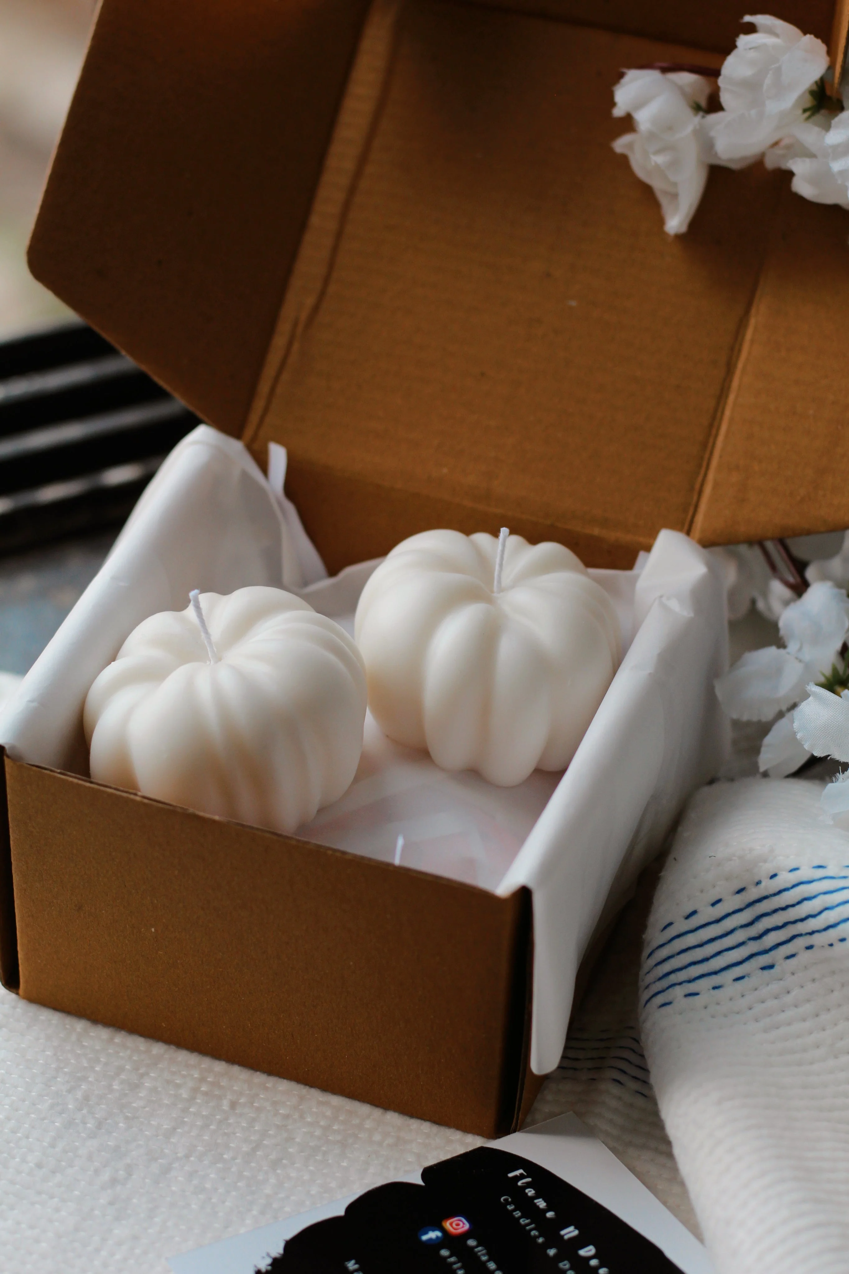 White Pumpkin shape Decorative Candle | Pack of 3 - Image 2