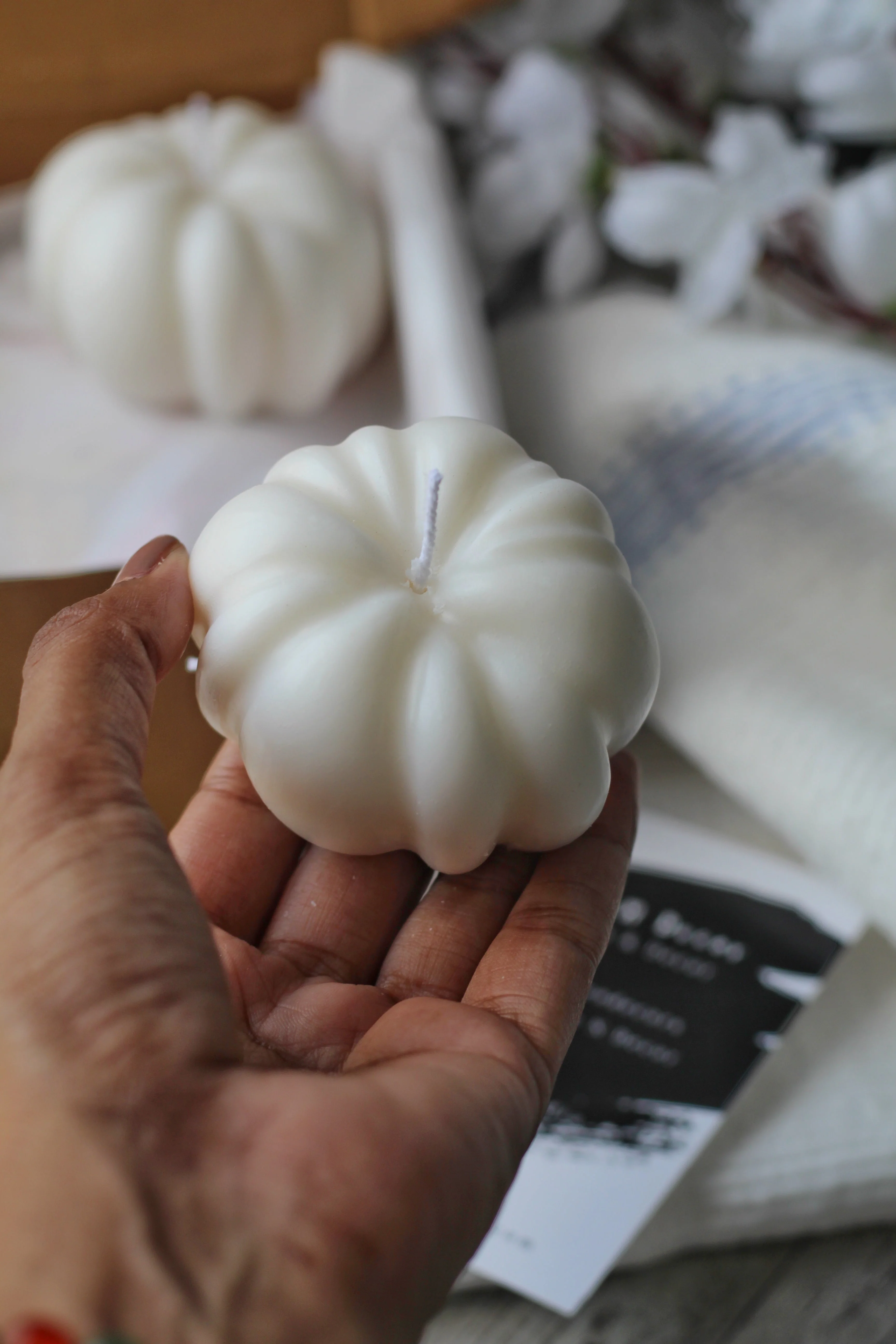 White Pumpkin shape Decorative Candle | Pack of 3 - Image 4