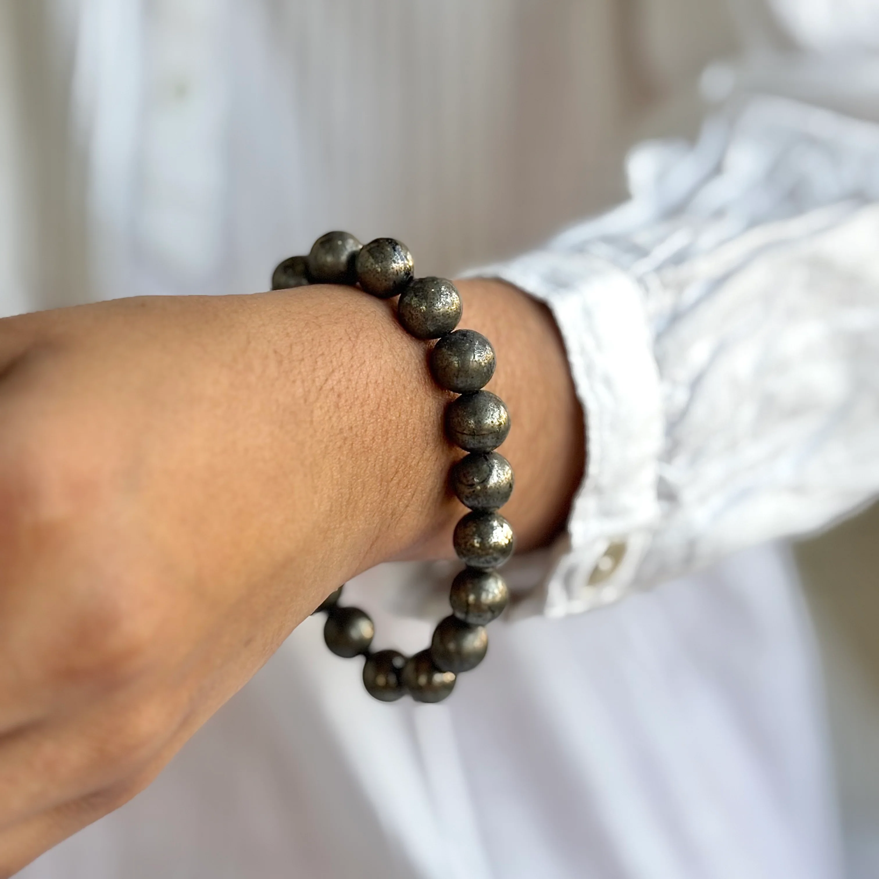 Pyrite Bead Bracelet - 10mm | Prosperity & Abundance | Stone for financial abundance - Image 2