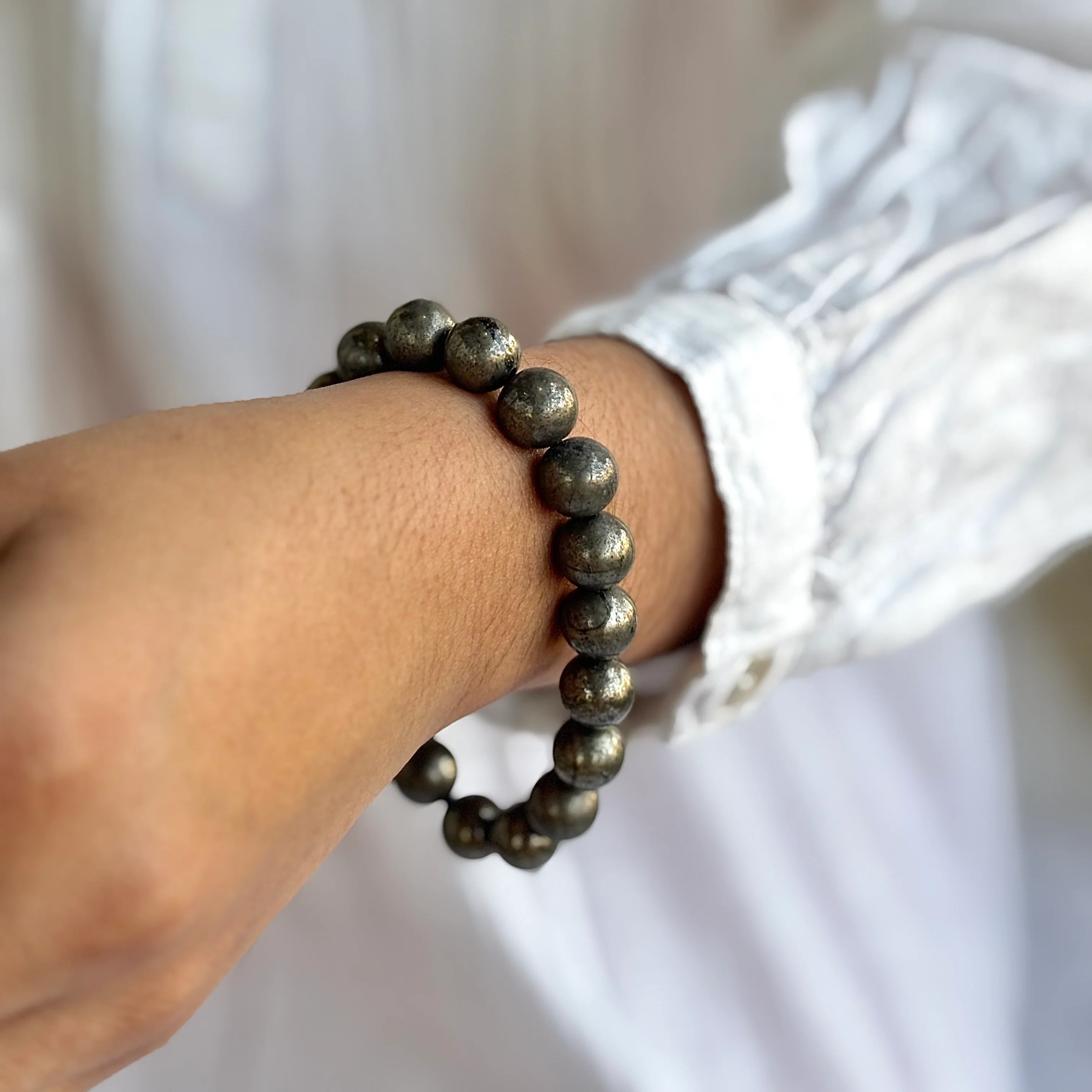 Pyrite Bead Bracelet - 10mm | Prosperity & Abundance | Stone for financial abundance - Image 3