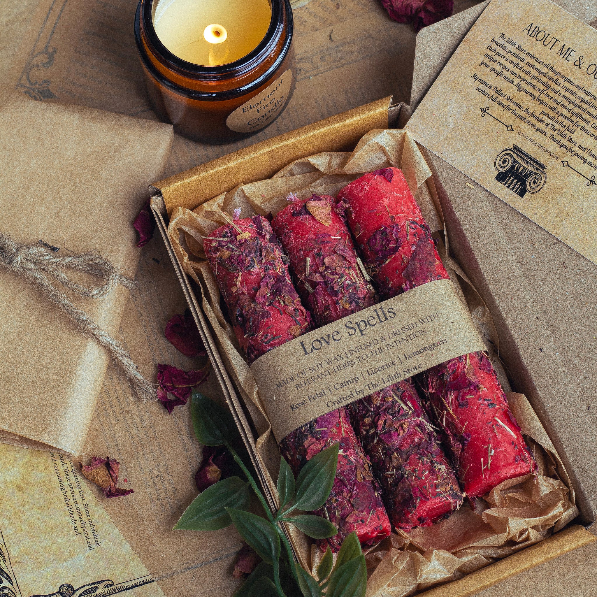 Red Candle loaded with Herbs & Flower - Set of 3 | Unscented - Image 2