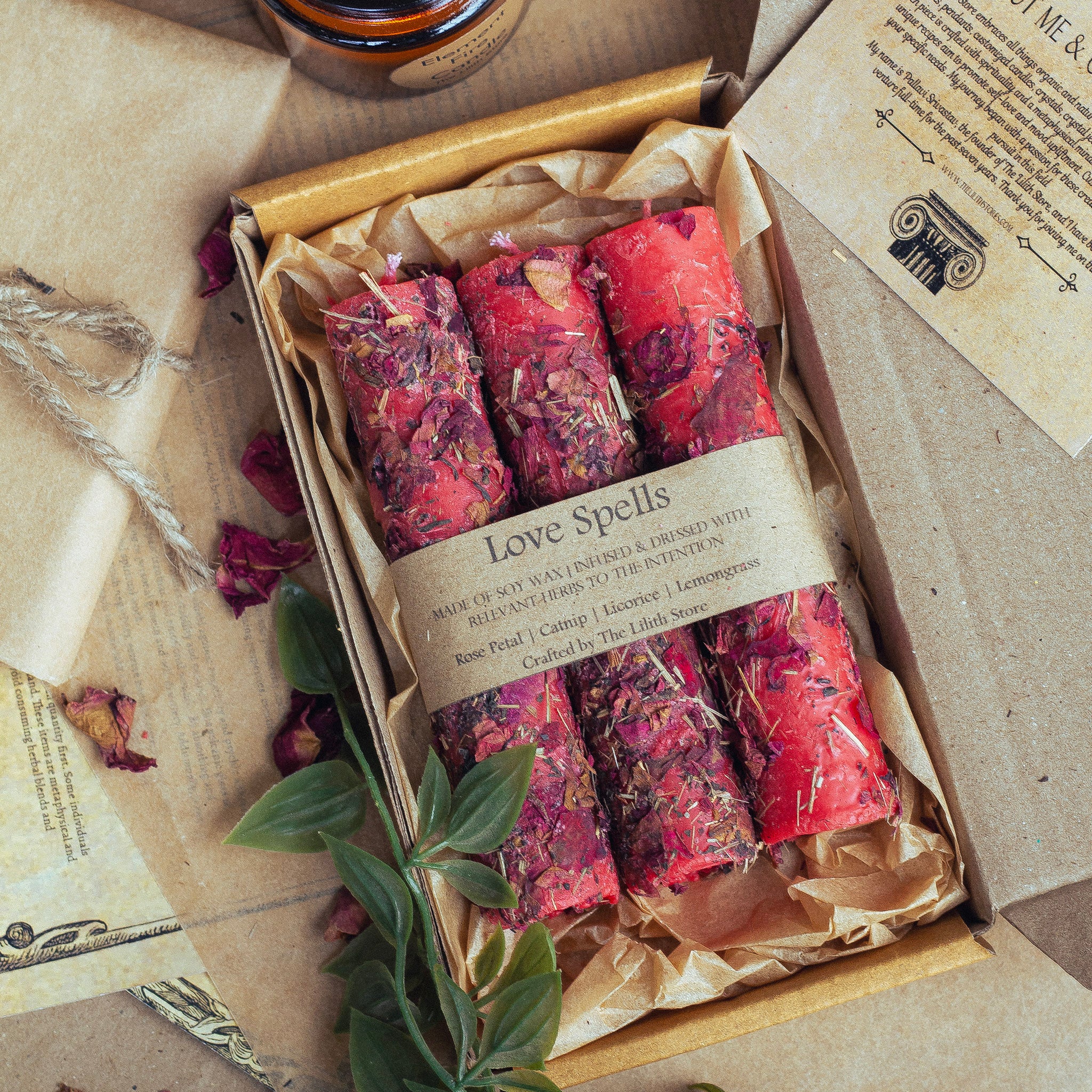 Red Candle loaded with Herbs & Flower - Set of 3 | Unscented - Image 3