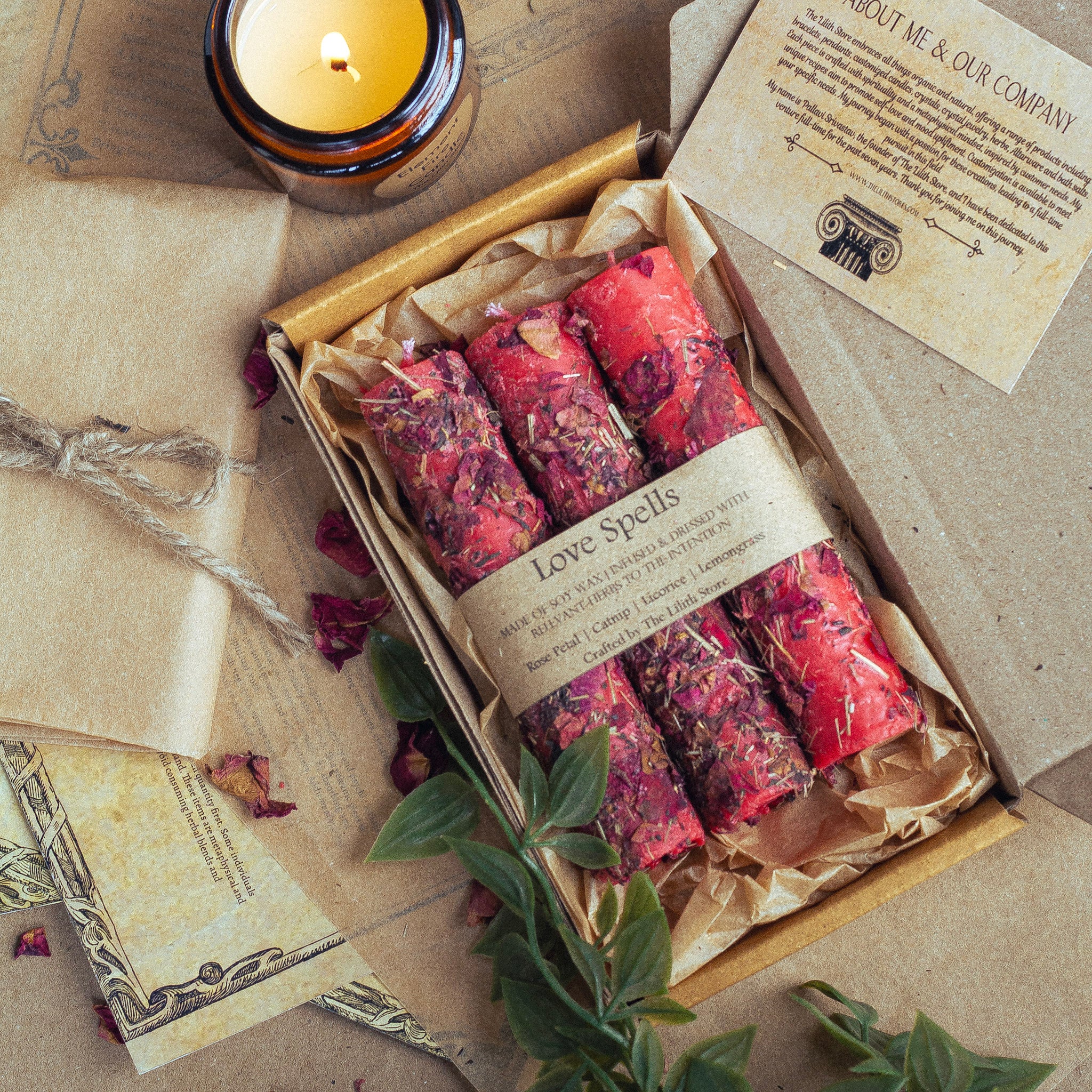 Red Candle loaded with Herbs & Flower - Set of 3 | Unscented - Image 4