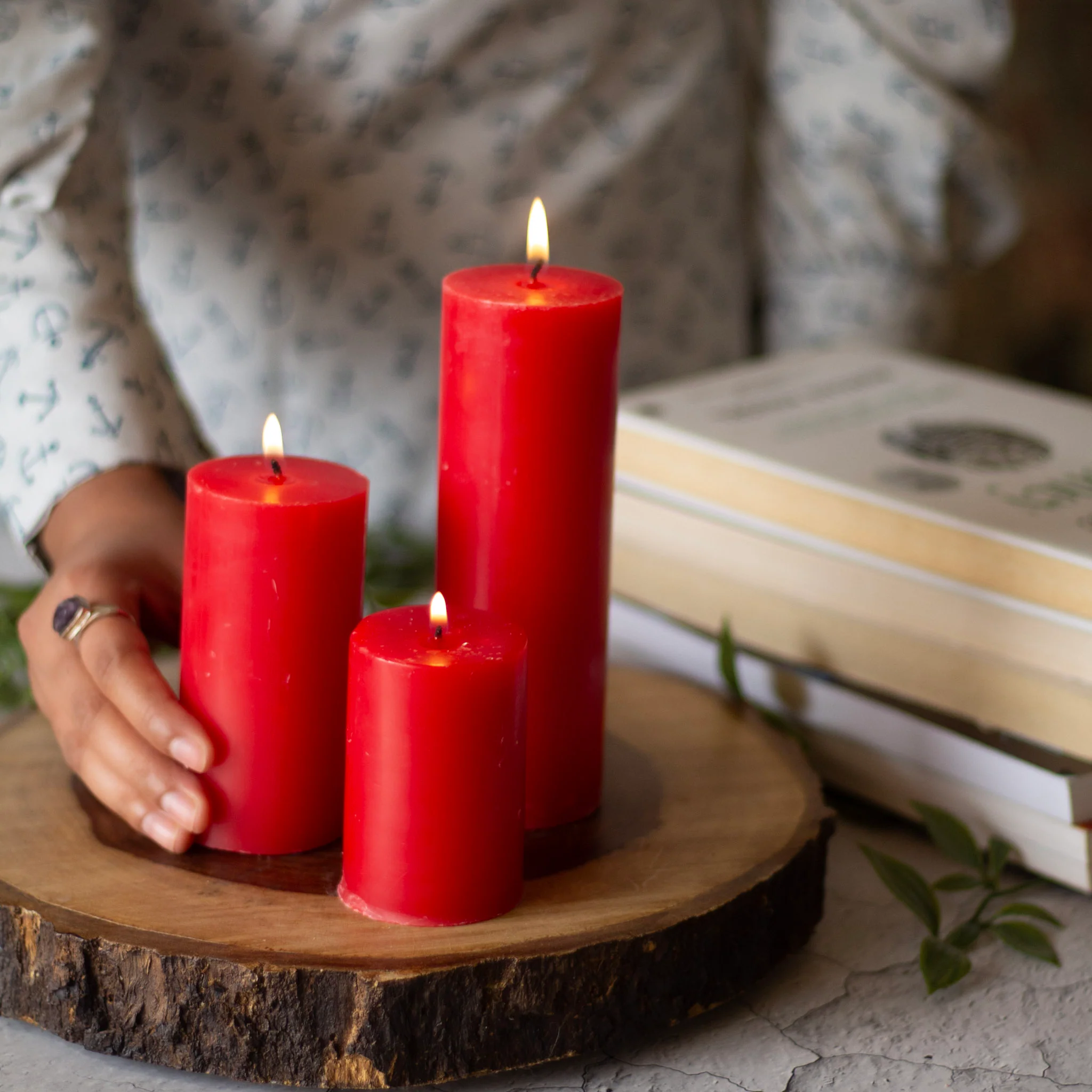 Red Pillar Unscented Candle | Set of 3 - Image 4