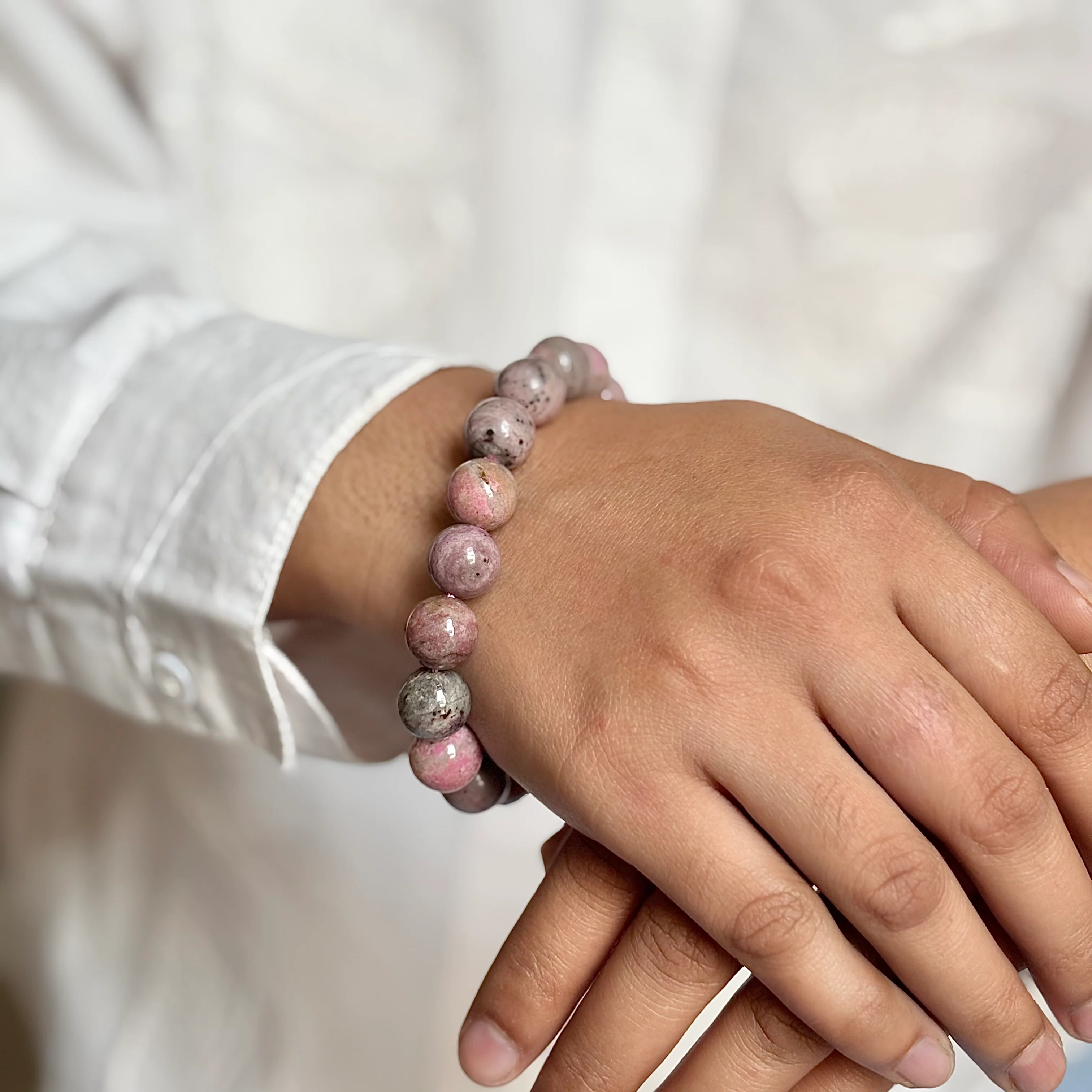 Rhodonite with Inclusion of Su Fluorite Bead Bracelet - 12mm | Attracts love in general, Inspire Clarity & Focus - Image 3