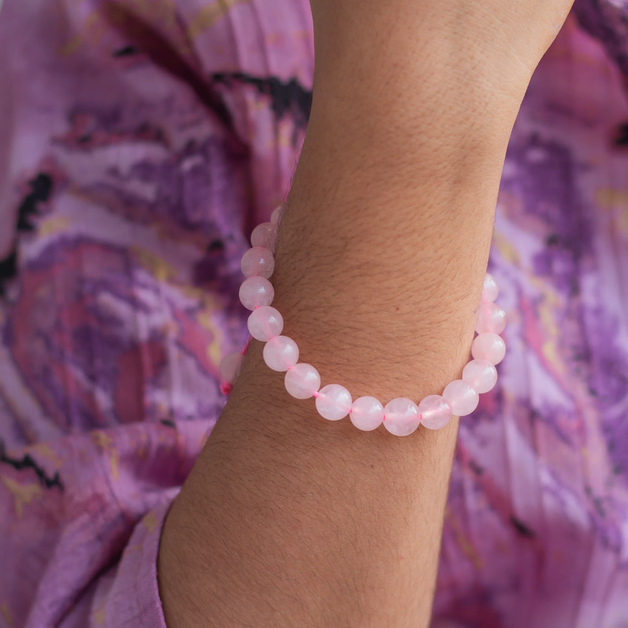 Rose Quartz 8mm Bead Thread Bracelet | Stone of Love & Self Love - Image 3