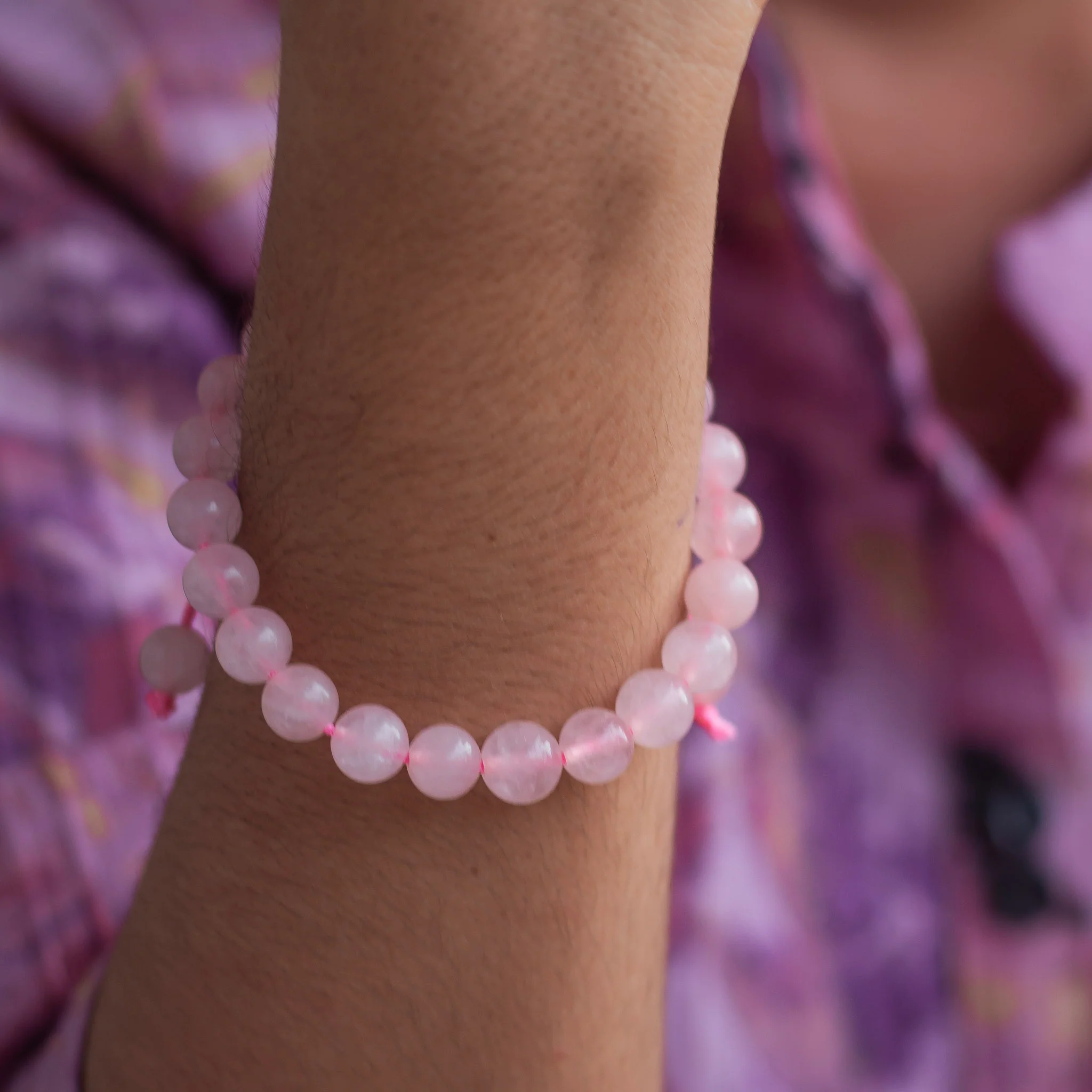 Rose Quartz 8mm Bead Thread Bracelet | Stone of Love & Self Love - Image 4