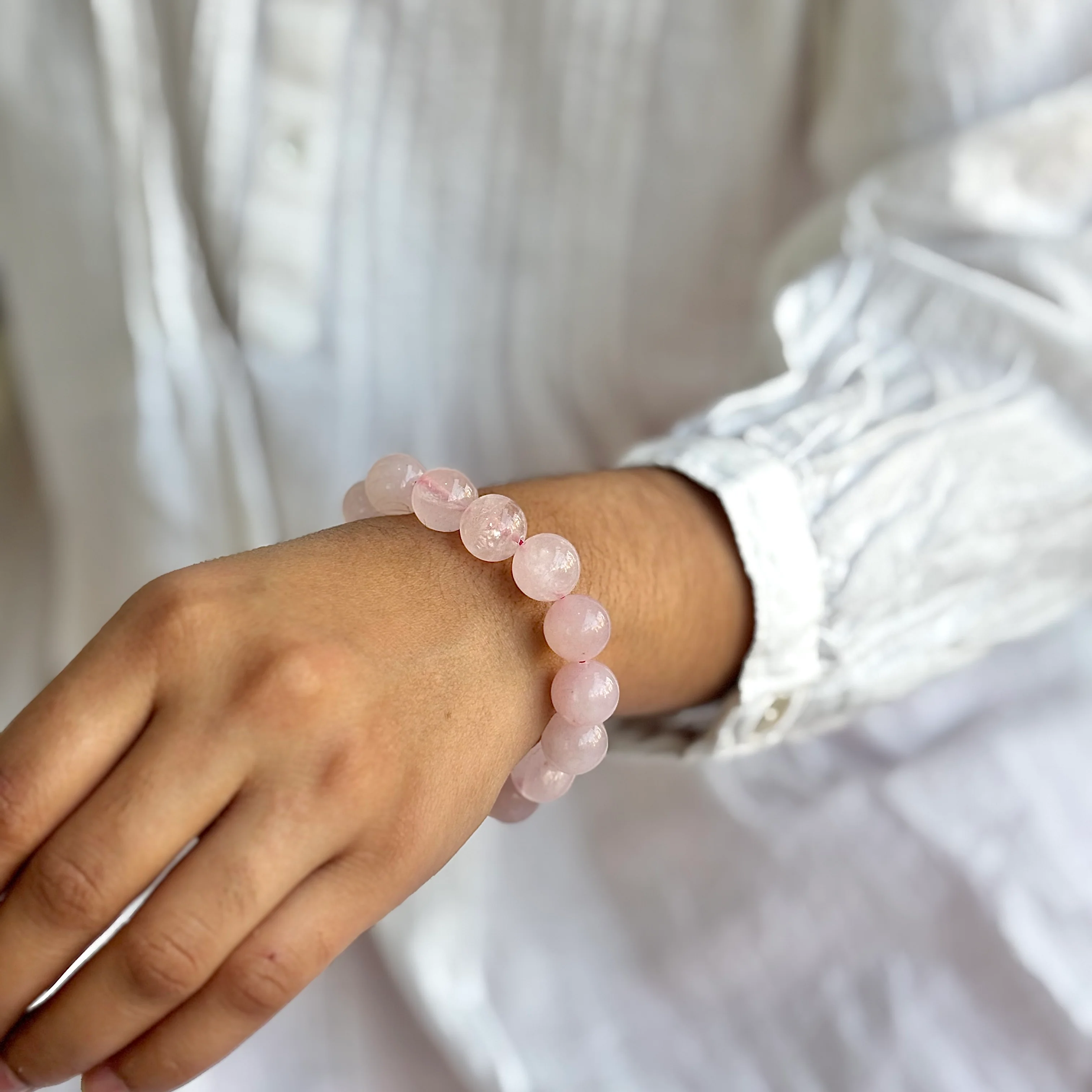 Rose Quartz Bead Bracelet - 12mm | Love & Self-Love - Image 2