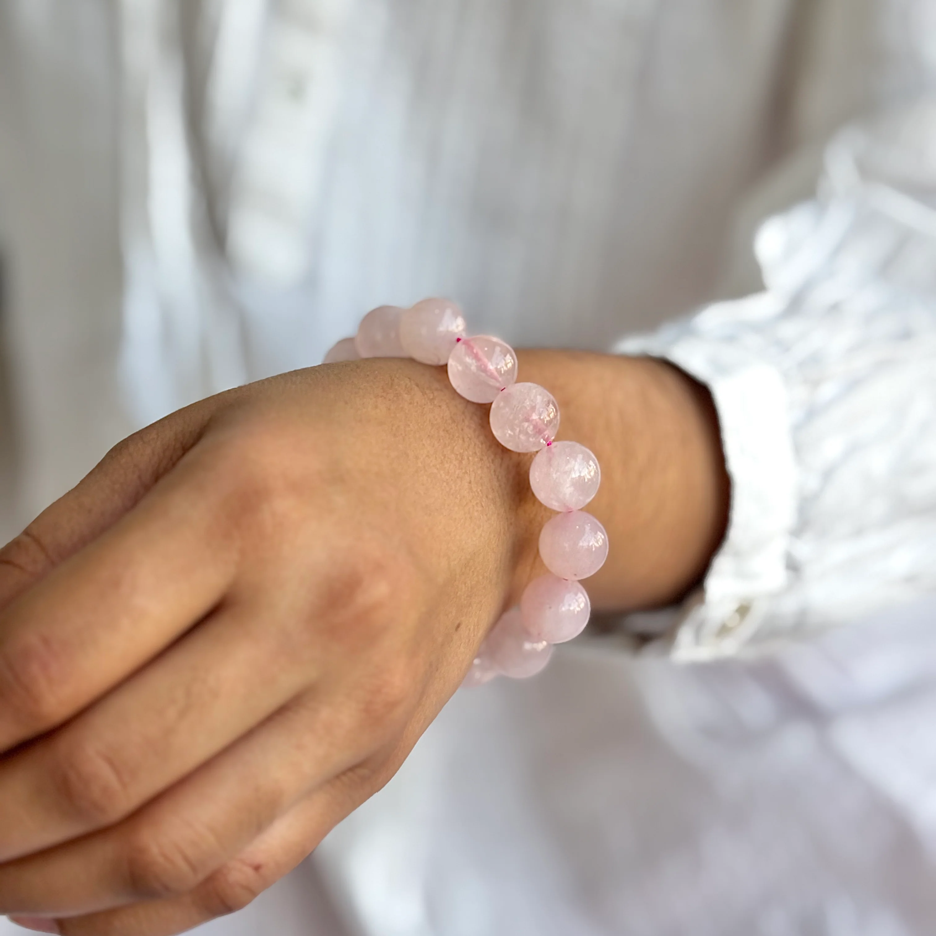 Rose Quartz Bead Bracelet - 12mm | Love & Self-Love - Image 3