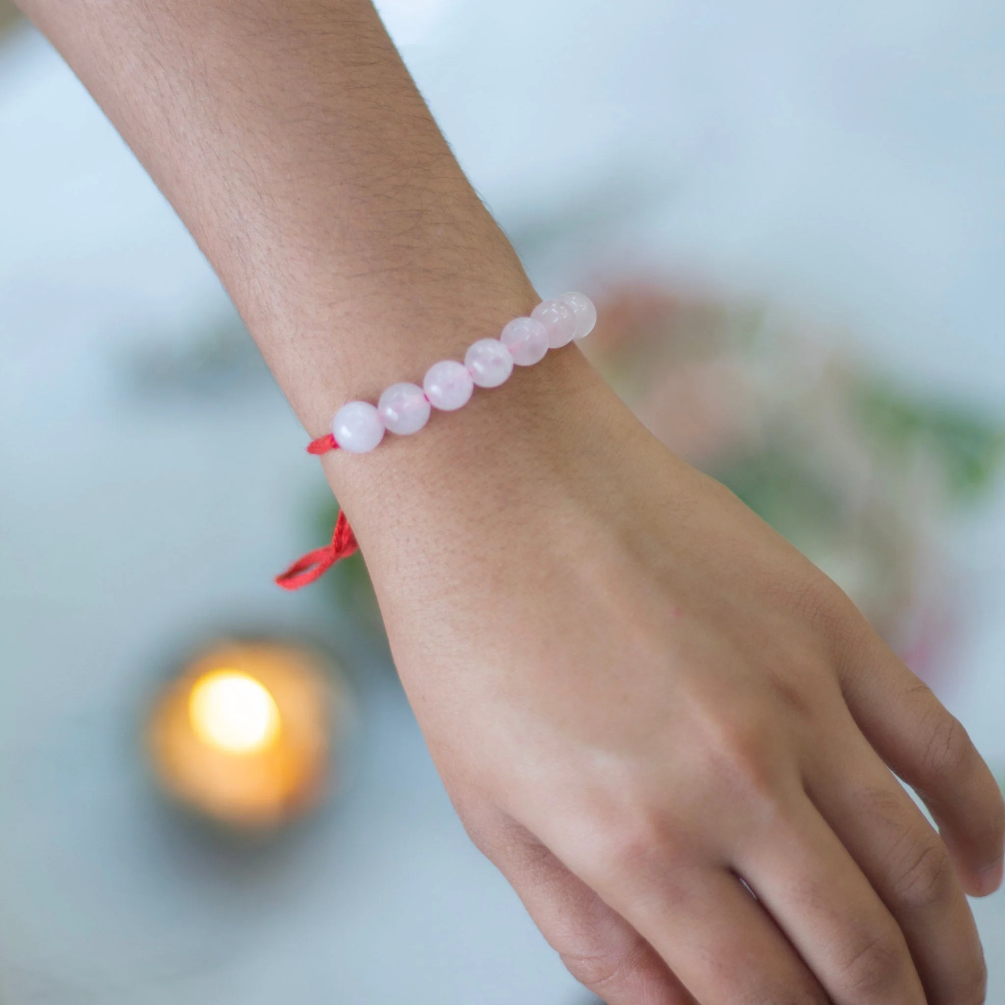 Rose Quartz Bead Rakhi | Stone of Love & Self Love