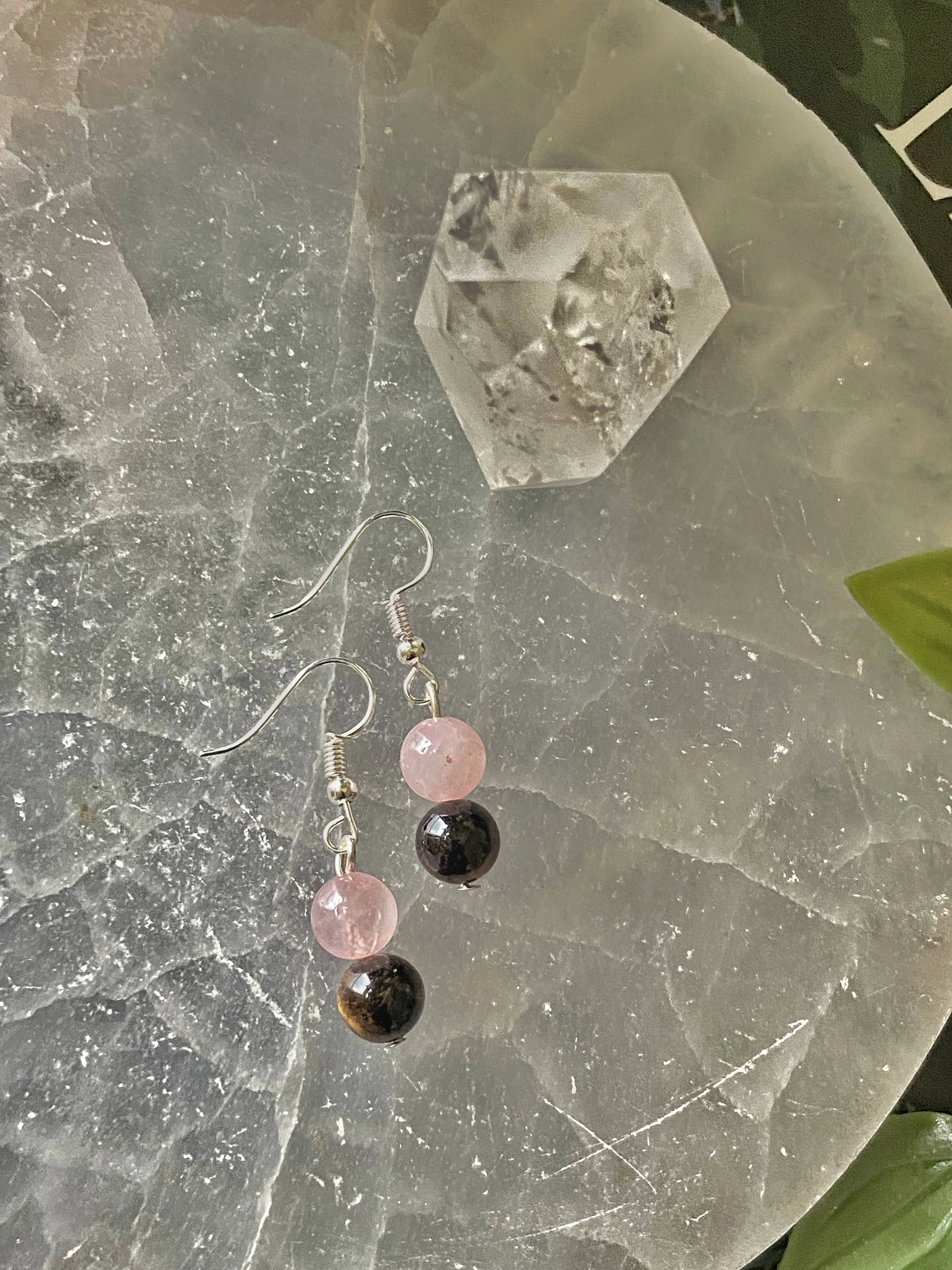 Rose Quartz + Tiger's eye Bead Earring - Image 3