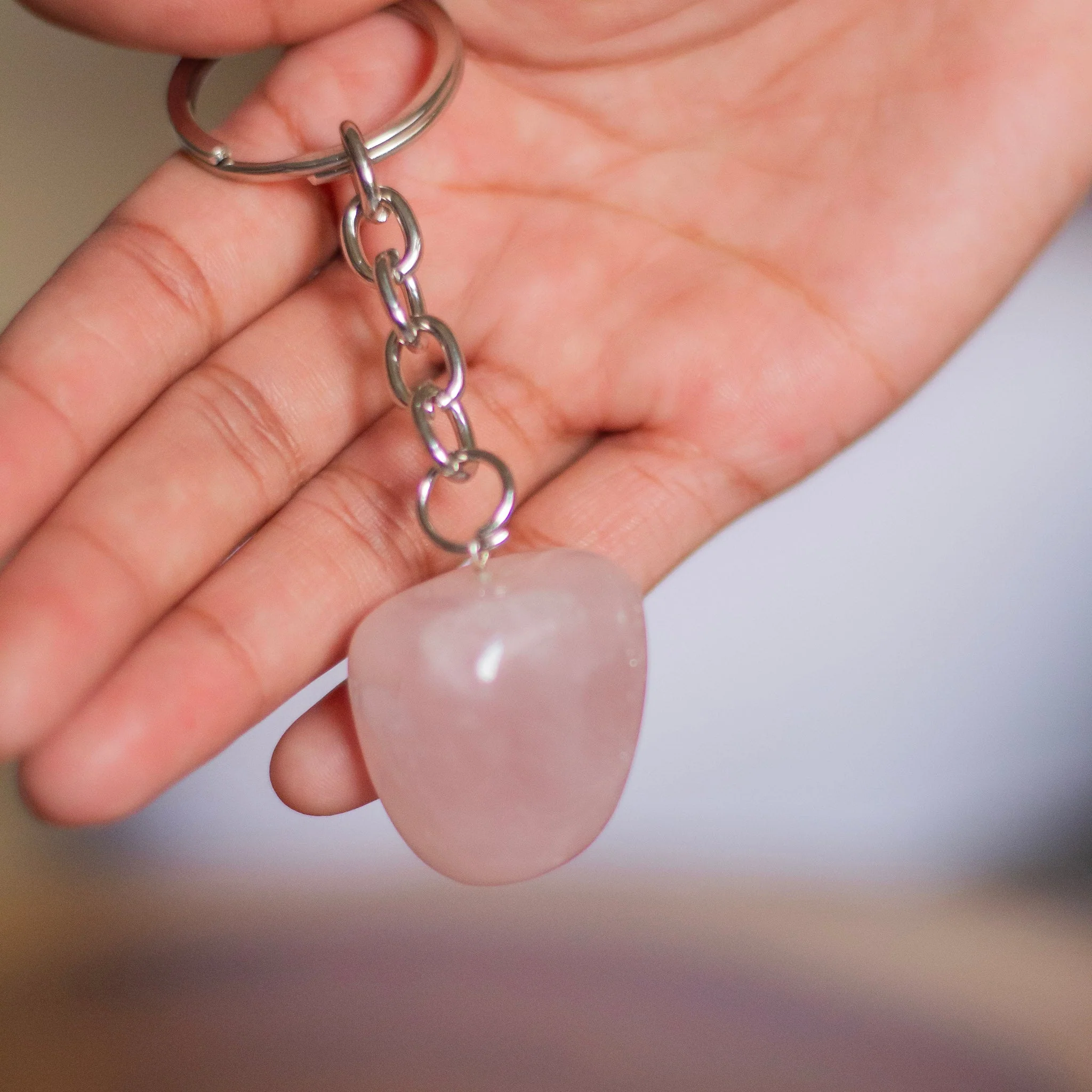 Rose Quartz Tumbled Keychain | Stone of love & Self-love