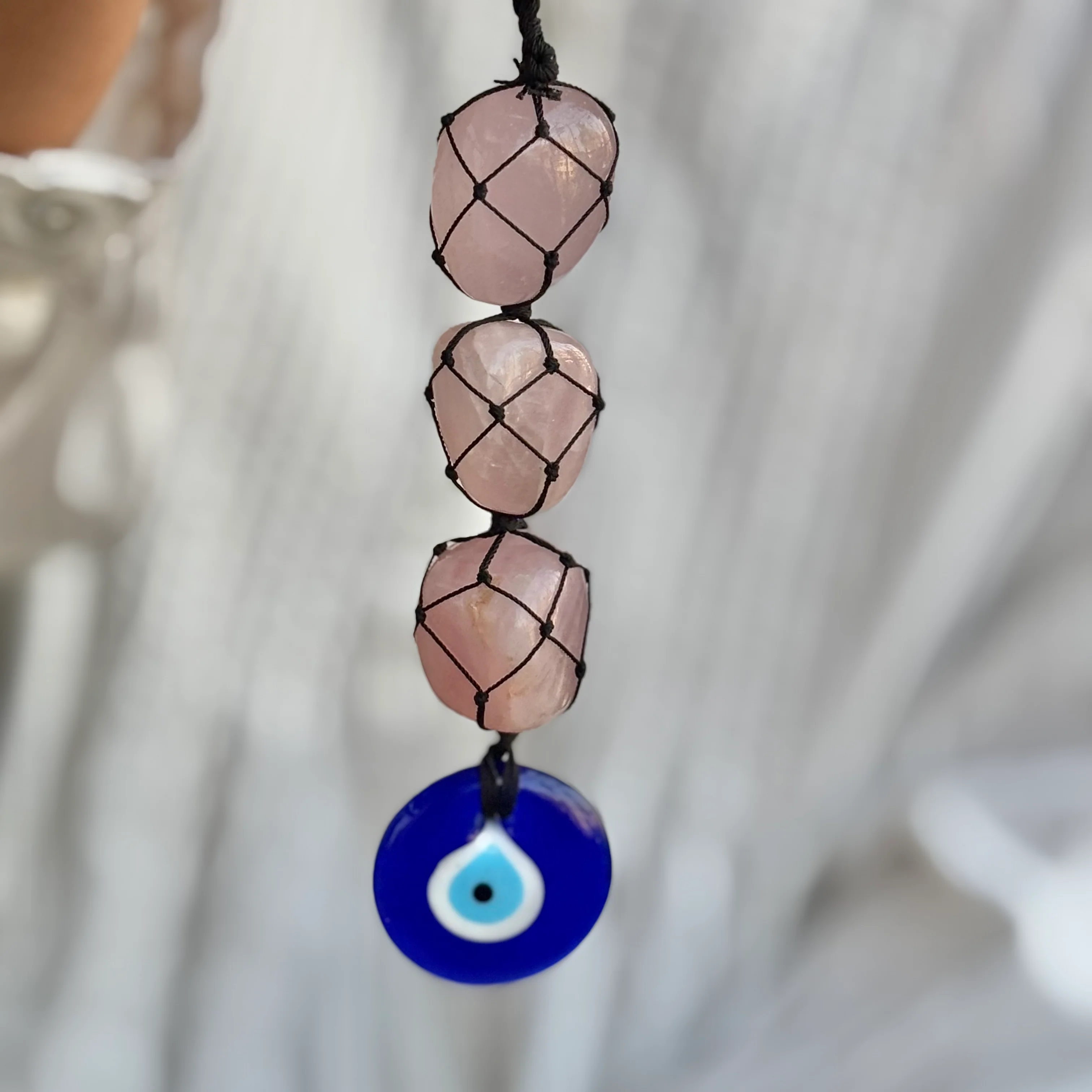 Rose Quartz with Evil Eye Door Hanging | Hanger | Dangler - Stone of Love & Self Love - Image 2