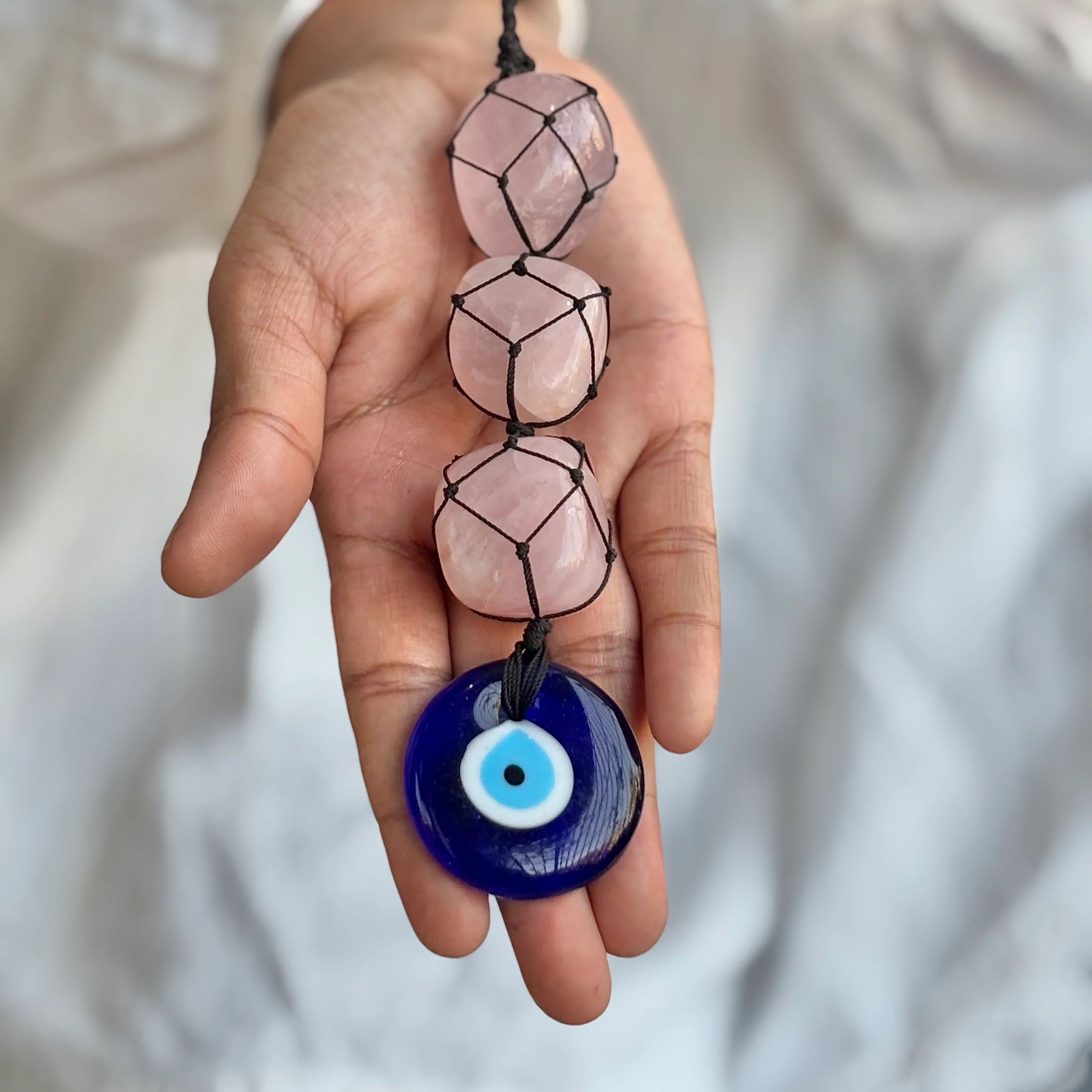Rose Quartz with Evil Eye Door Hanging | Hanger | Dangler - Stone of Love & Self Love - Image 3