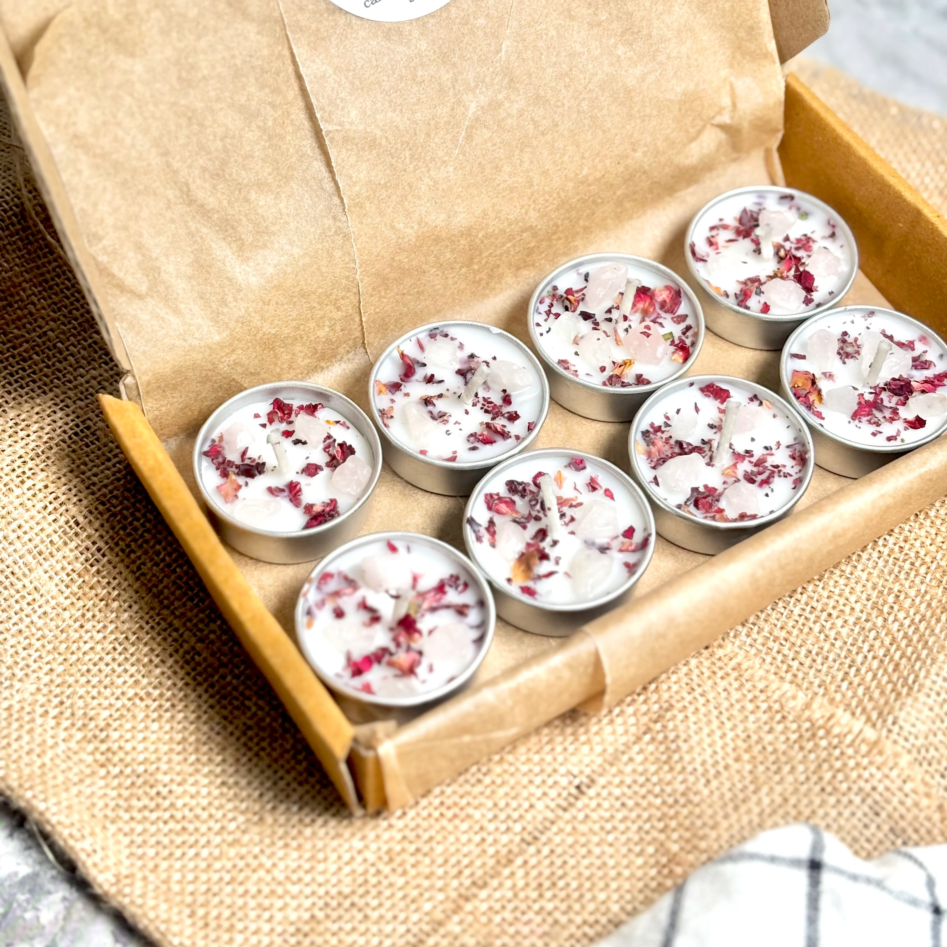 Rose Quartz & Rose Petal Soy Tealight Candle - Image 4