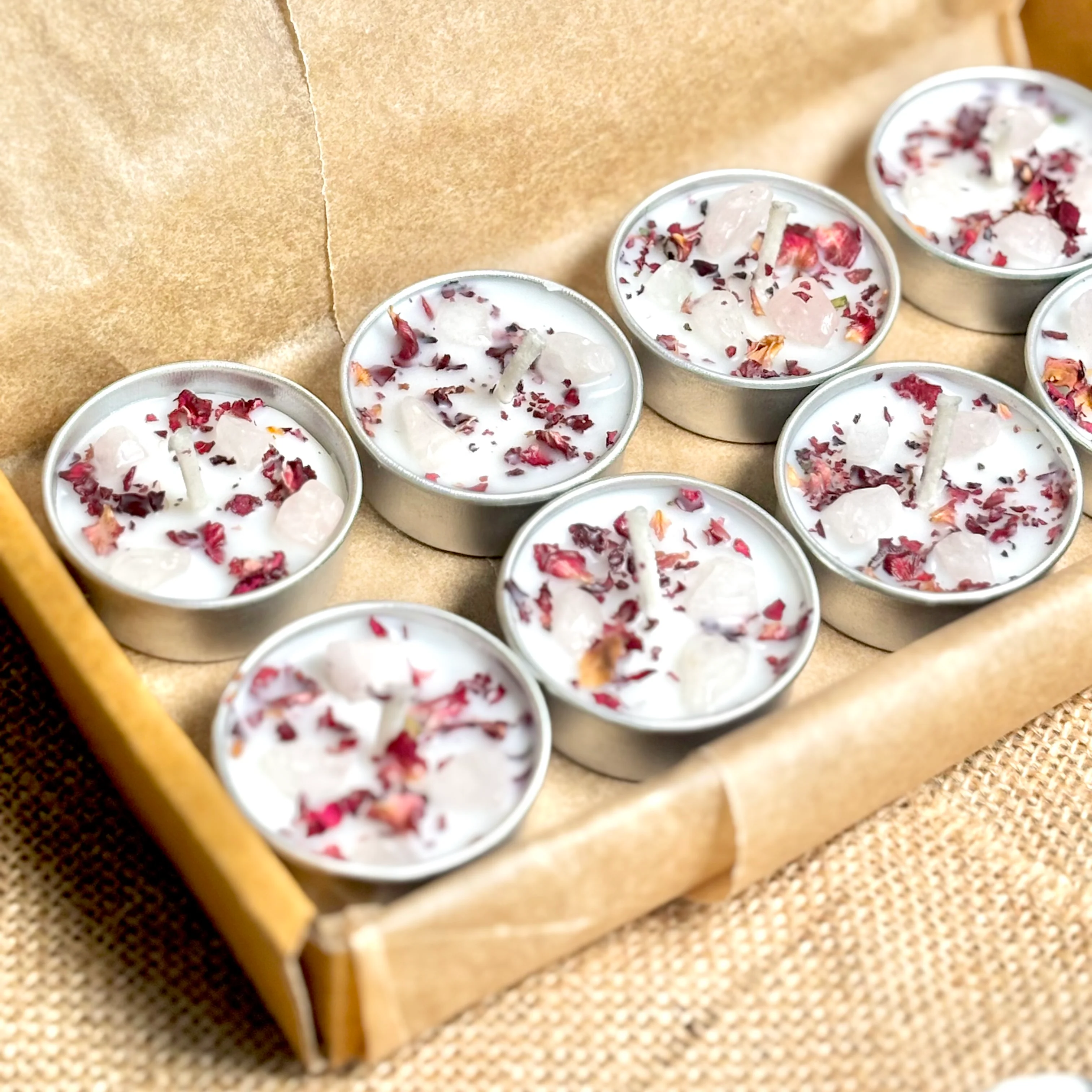 Rose Quartz & Rose Petal Soy Tealight Candle - Image 5