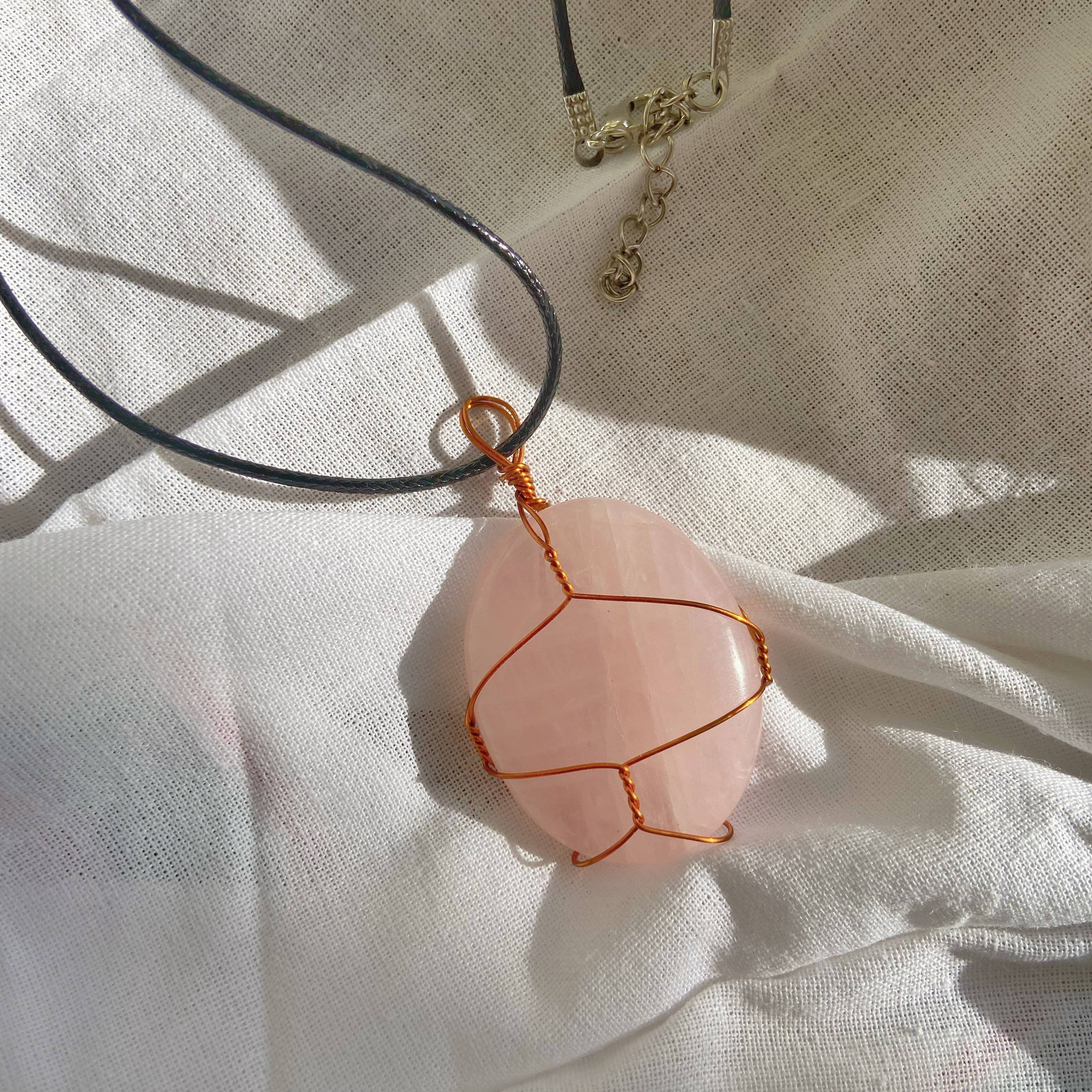 Rosequartz Palm Pendant with Cord | Stone of Love & Self Love - Image 3