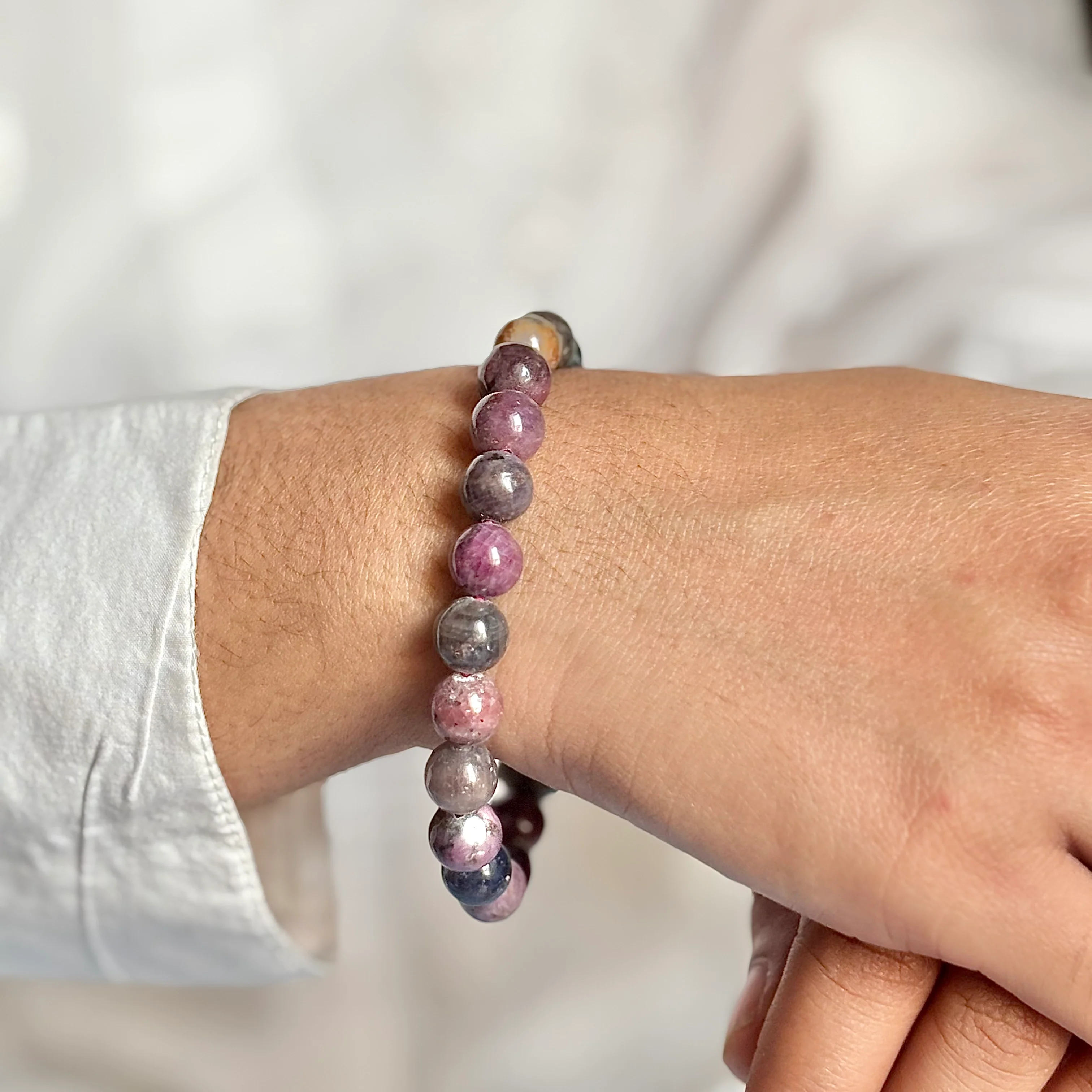 Ruby Sapphire Bead Bracelet - 8mm | Stone of Wisdom, Enhance Clarity, Focus & Growth in Personal & Professional Life - Image 2