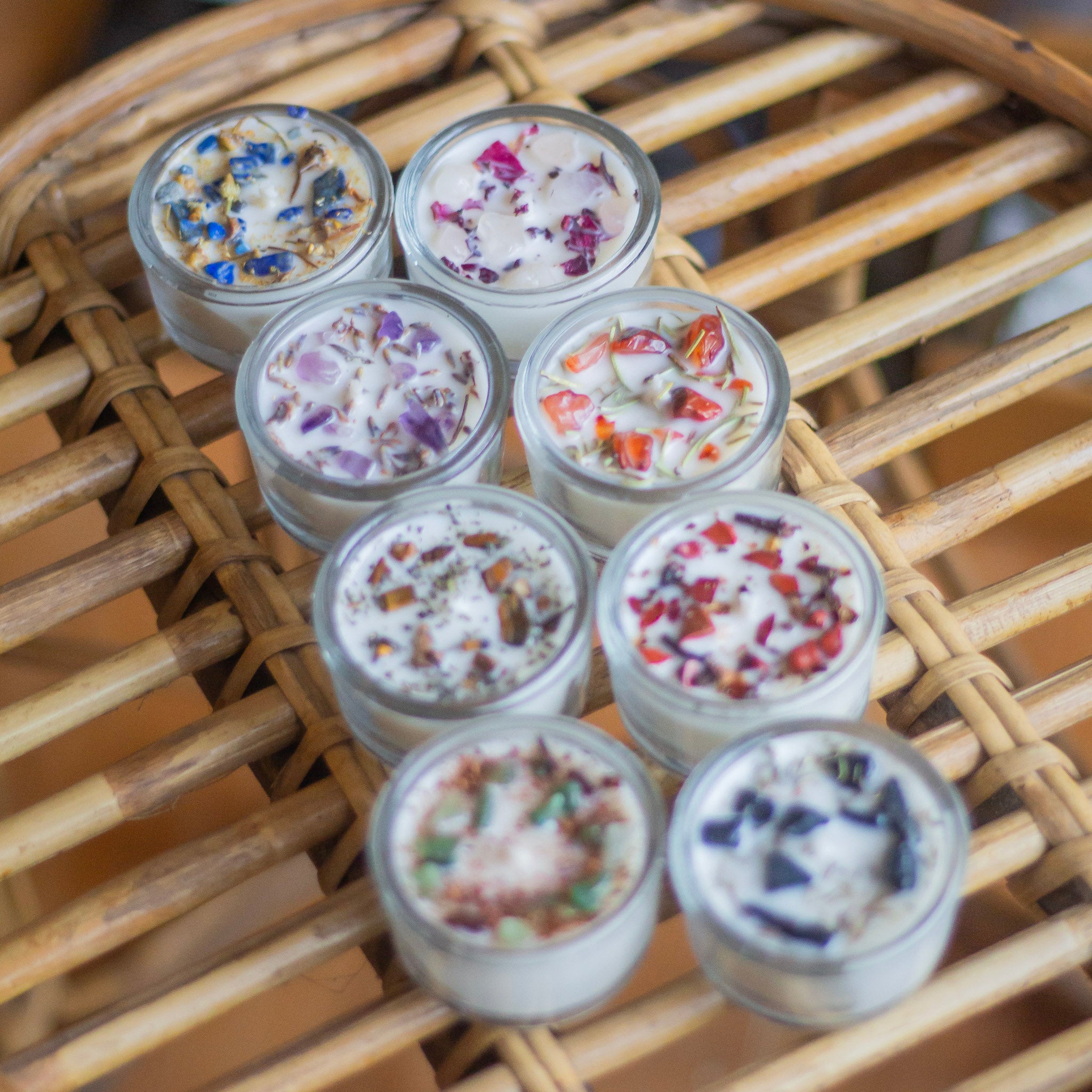 Crystal & Herbs infused Scented Soy Wax Tealight Candles Combo - Set of 8 | Glass Container - Image 11