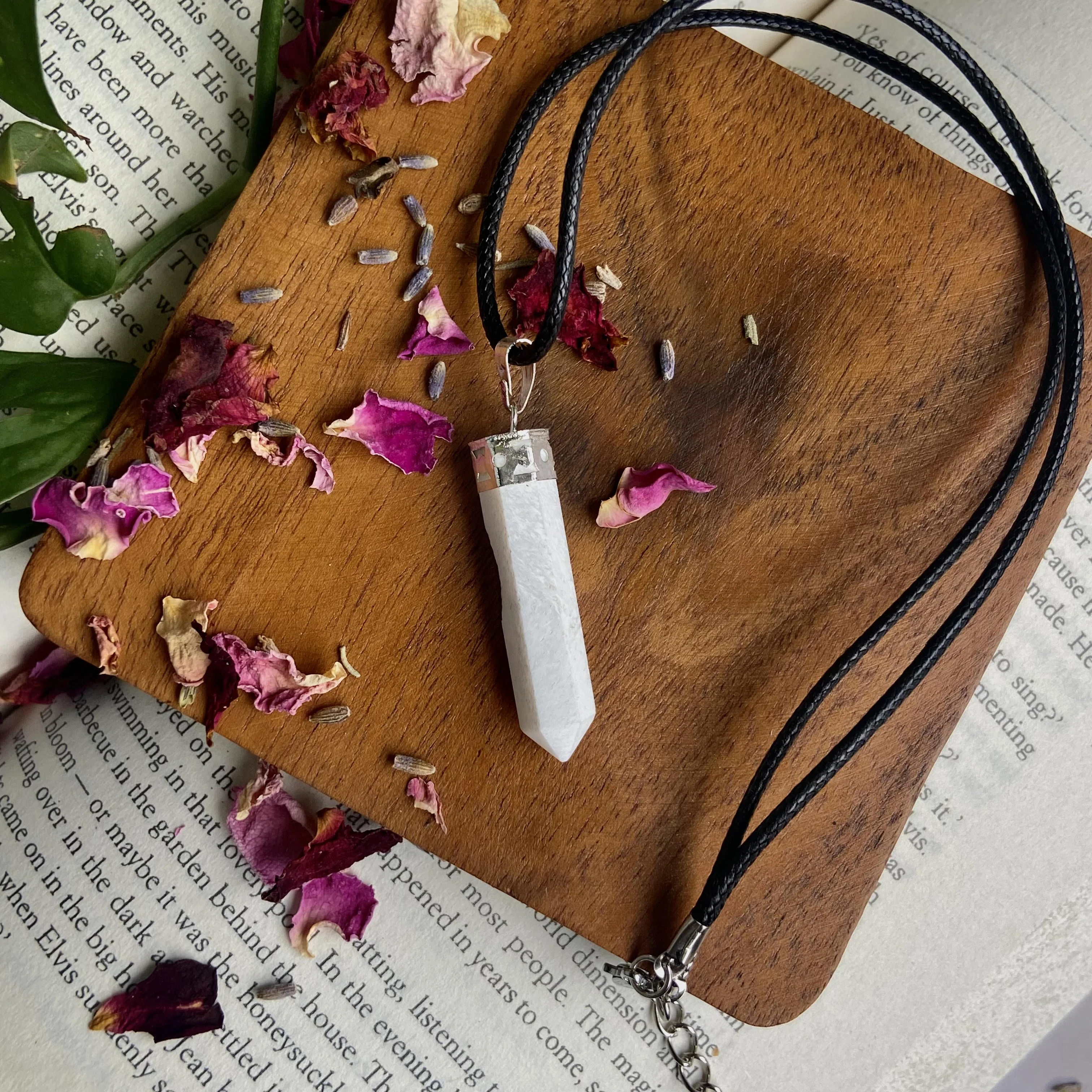 Scolecite Pencil Pendant with leather cord | Inner Peace & Spiritual Transformation