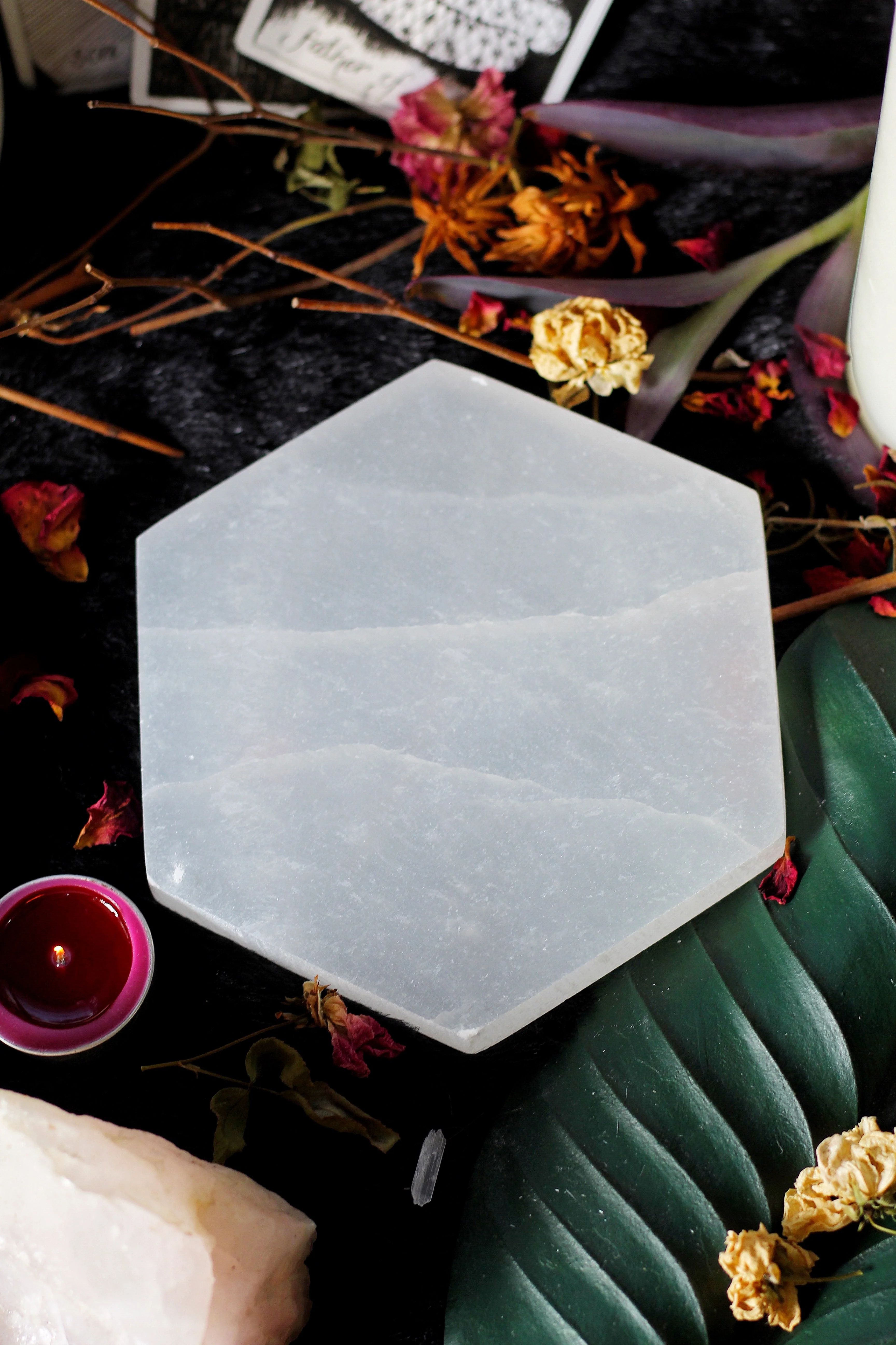 Selenite Crystal Charging Hexagon Plate (Satin Spar Selenite) Tile - Image 3