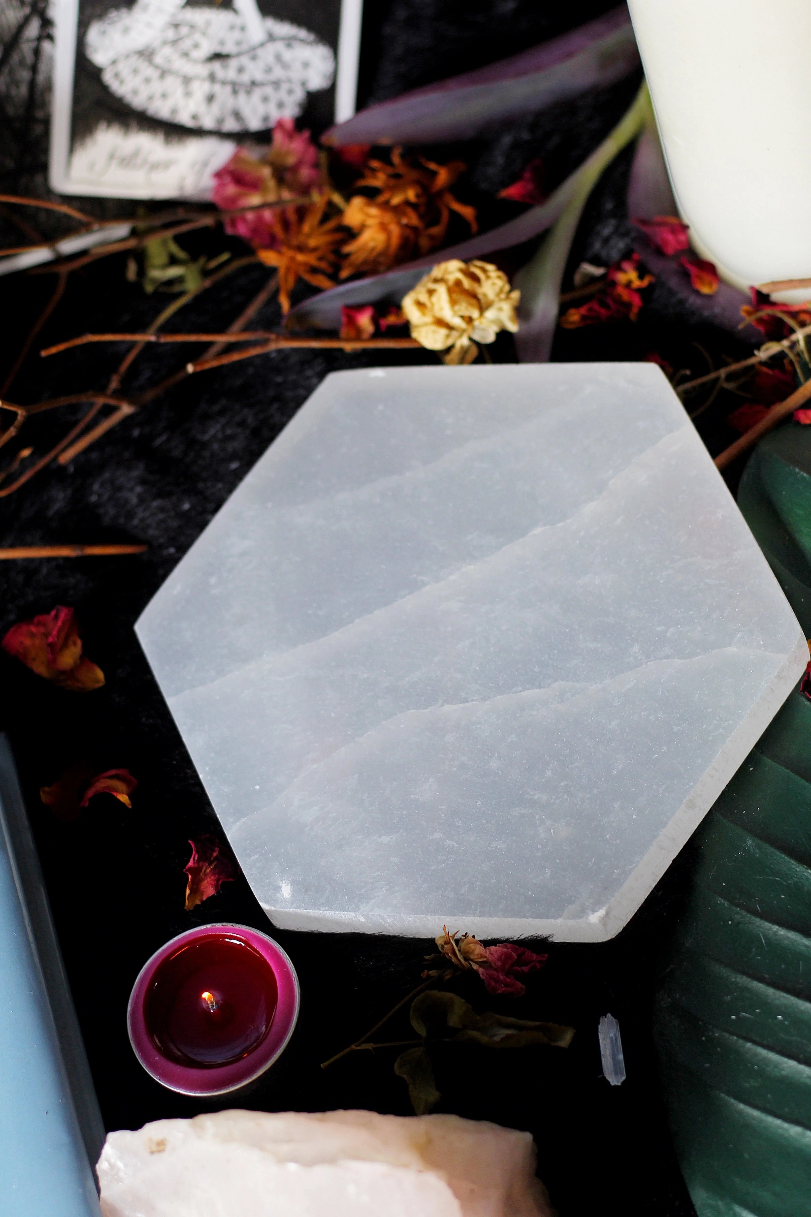 Selenite Crystal Charging Hexagon Plate (Satin Spar Selenite) Tile - Image 4
