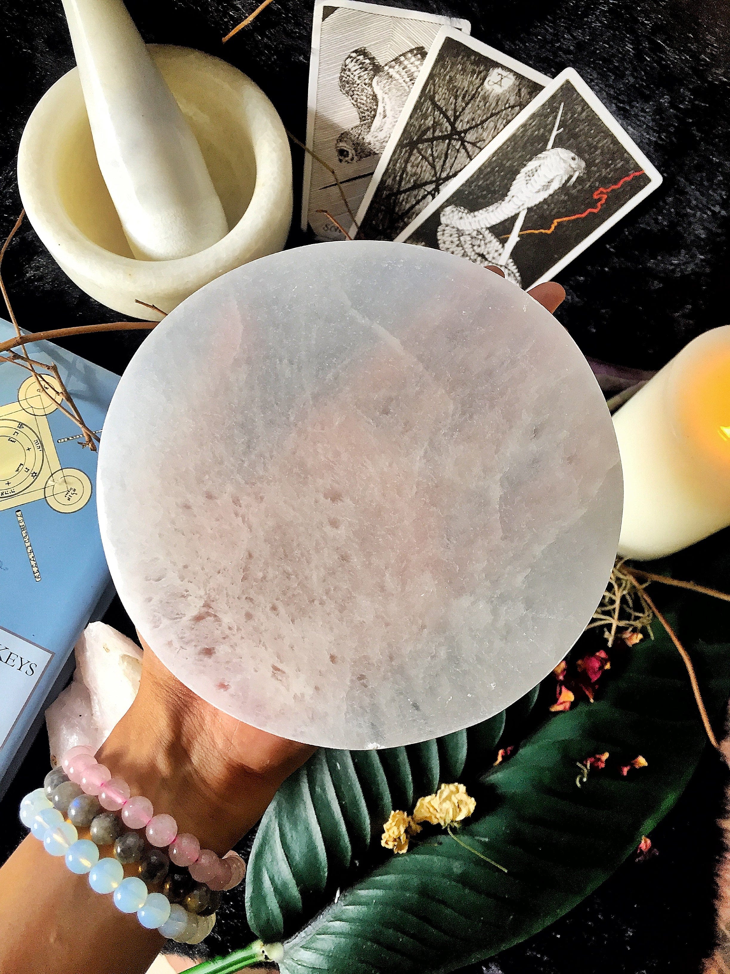 Selenite Charging Round Plate (Satin Spar Selenite) | Stone for Spiritual work & Cleansing - Image 3